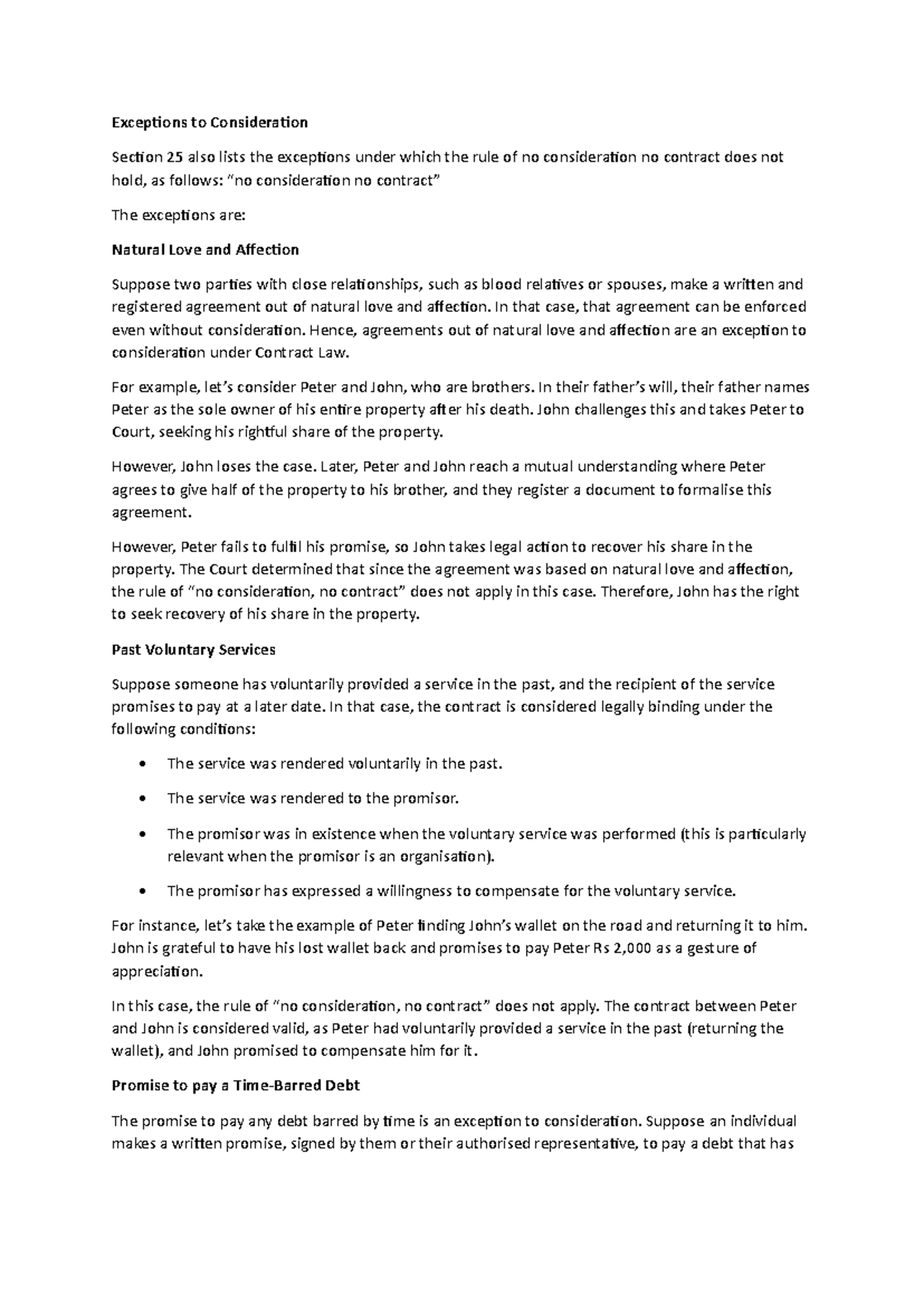 Exceptions to Consideration in Contract Law (D) - Studocu
