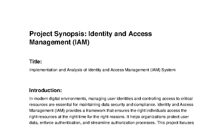 IAM Project Synopsis: Implementation & Analysis of IAM System - Studocu