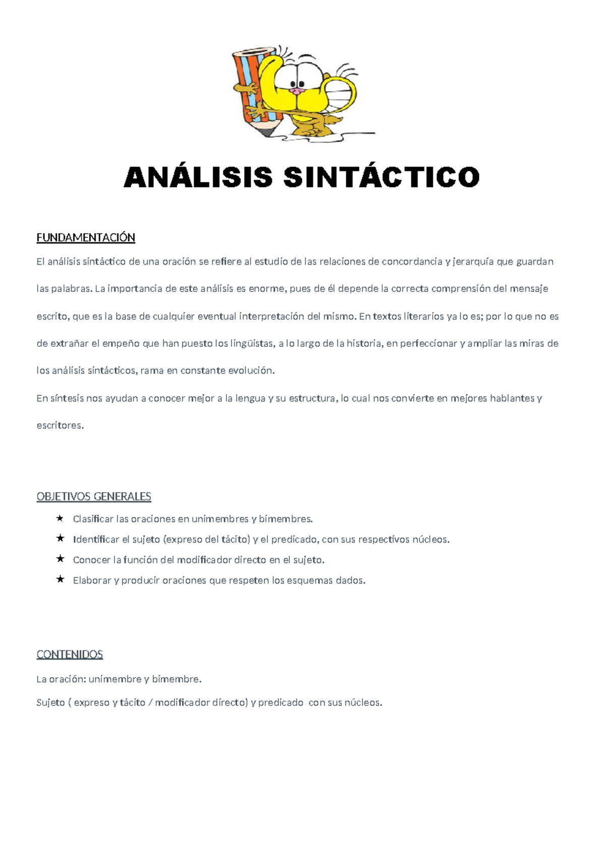 Análisis Sintáctico - Comprensión del Tema para 7mo Grado - 2do Trimestre 2023 - Document Preview