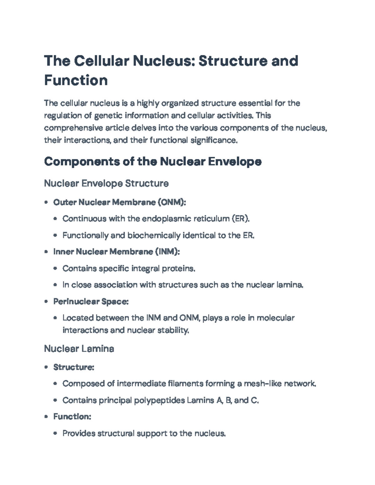 Nucleus Structure and Function: A Comprehensive Overview (BIO101) - The ...