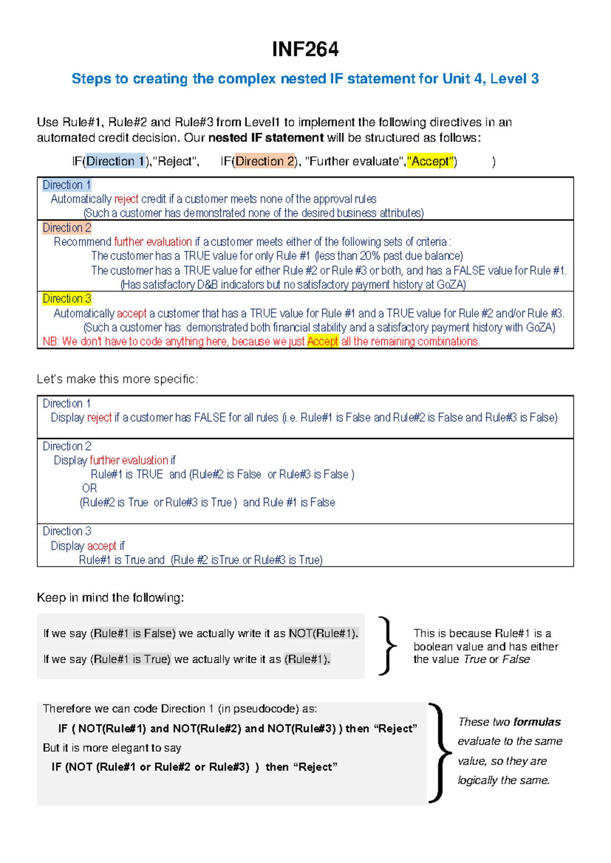 INF264 Unit4 Level 3 Steps to creating complex Nested IF Formula - INF ...