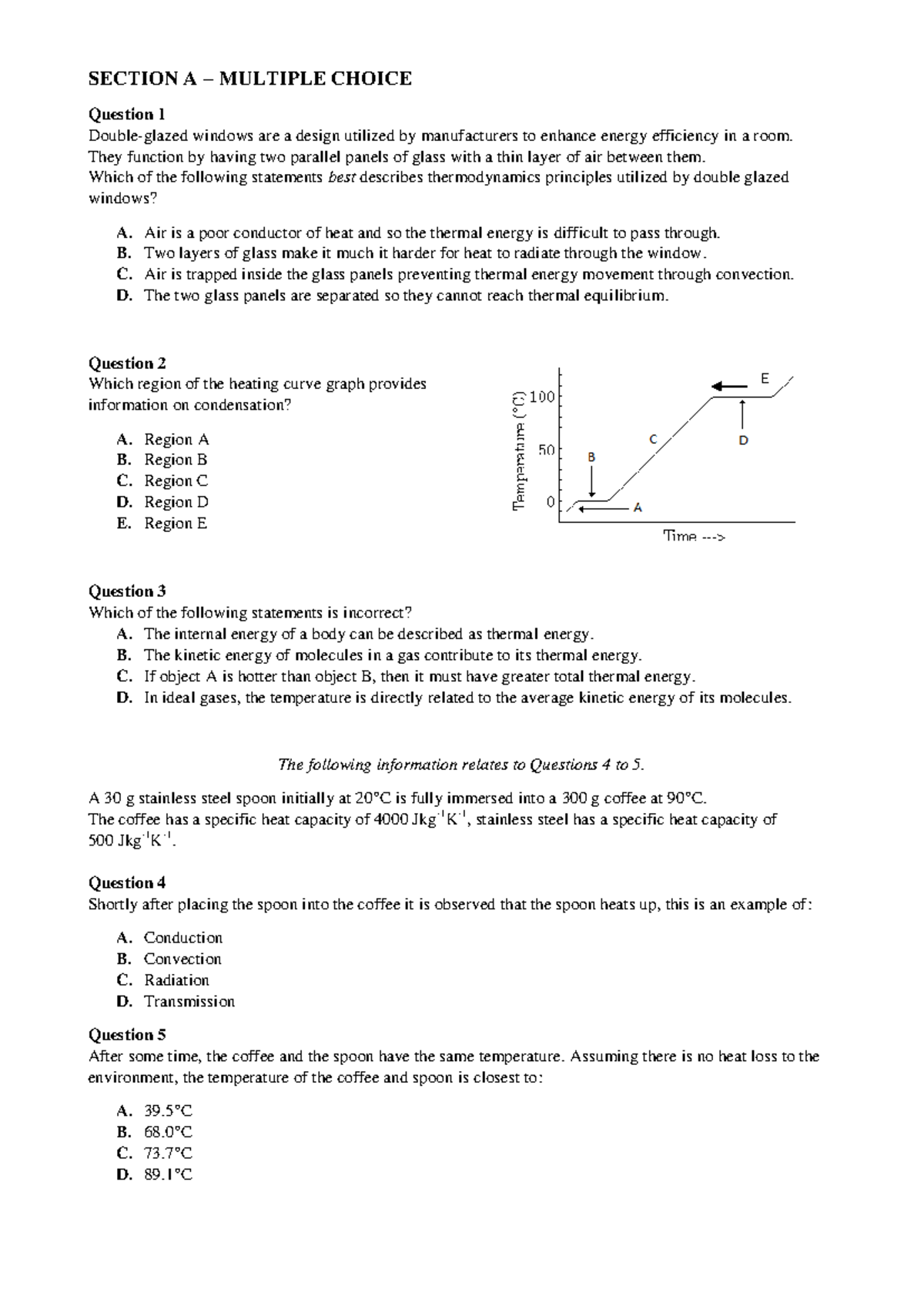 2018 PHYSICS UNIT 1 EXAM: MULTIPLE CHOICE & SHORT ANSWER QUESTIONS ...