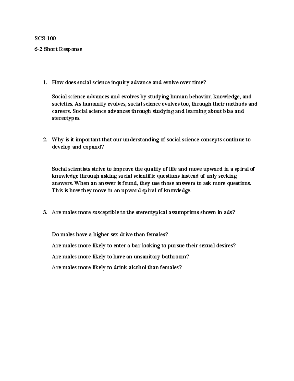 SCS-100 6-2 short answer - SCS- 6-2 Short Response How does social ...