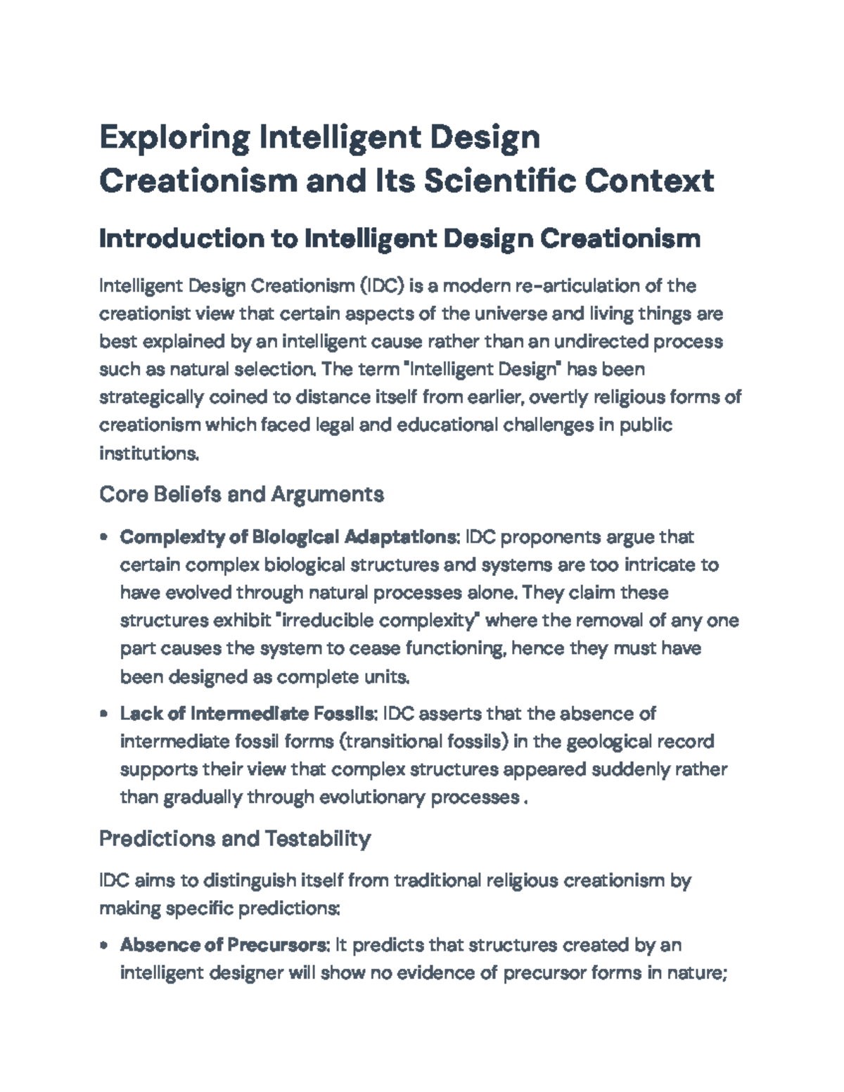 Intelligent Design vs. Evolution: A Critical Examination (IDC 101 ...