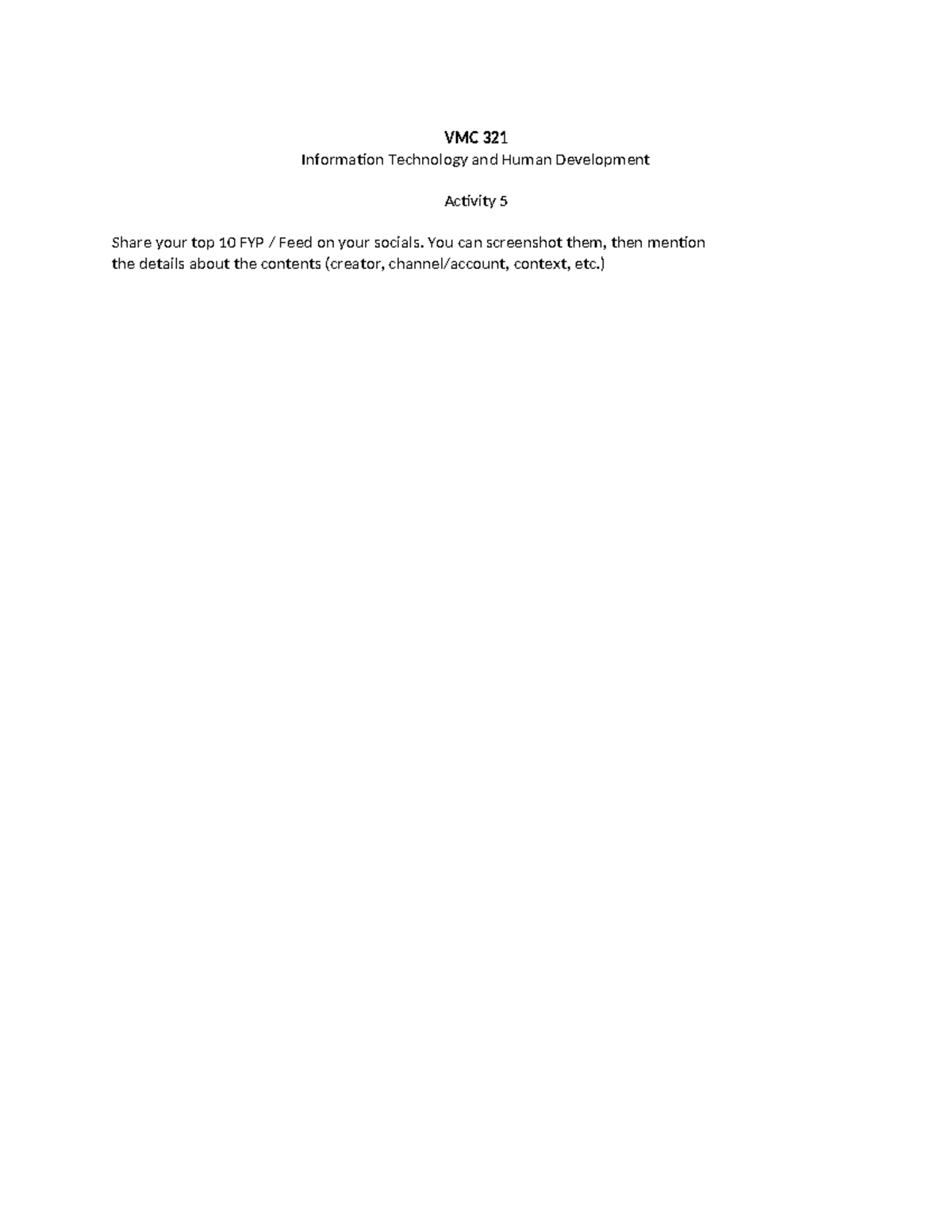 VMC 321 Activity 5 - Values Education - VMC 321 Information Technology ...