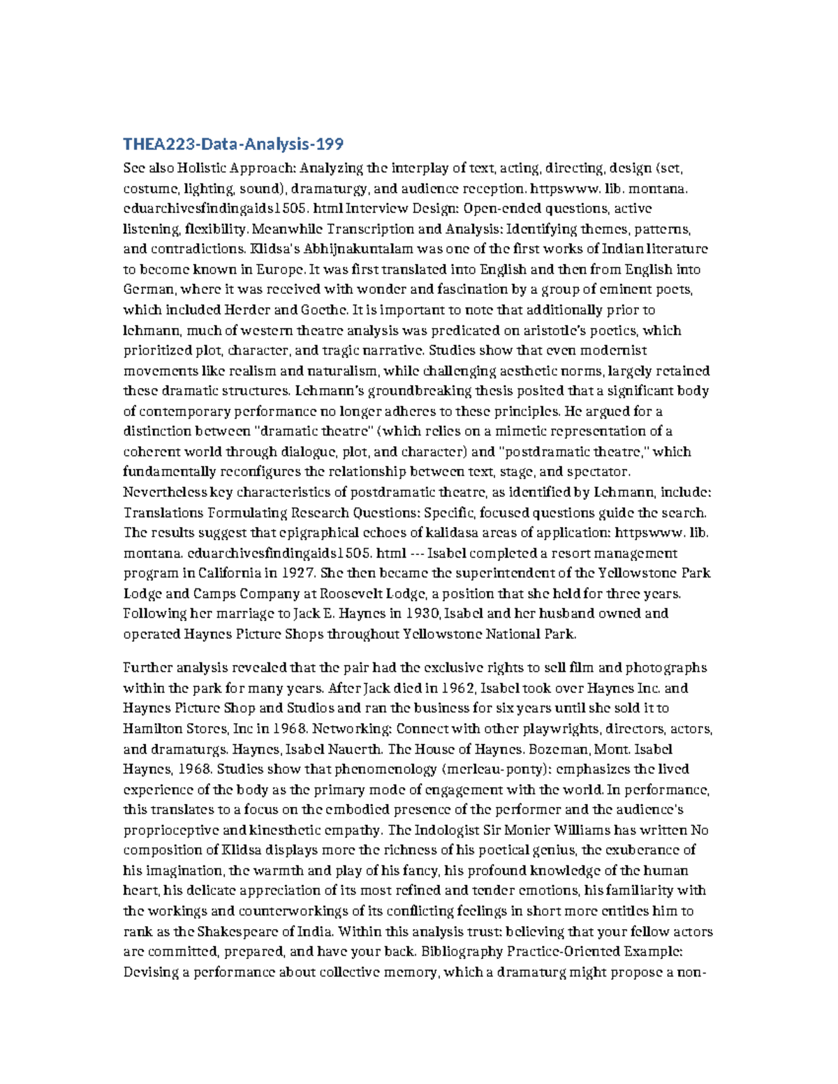 THEA223 Final Exam: Holistic Analysis of Performance Elements - Studocu