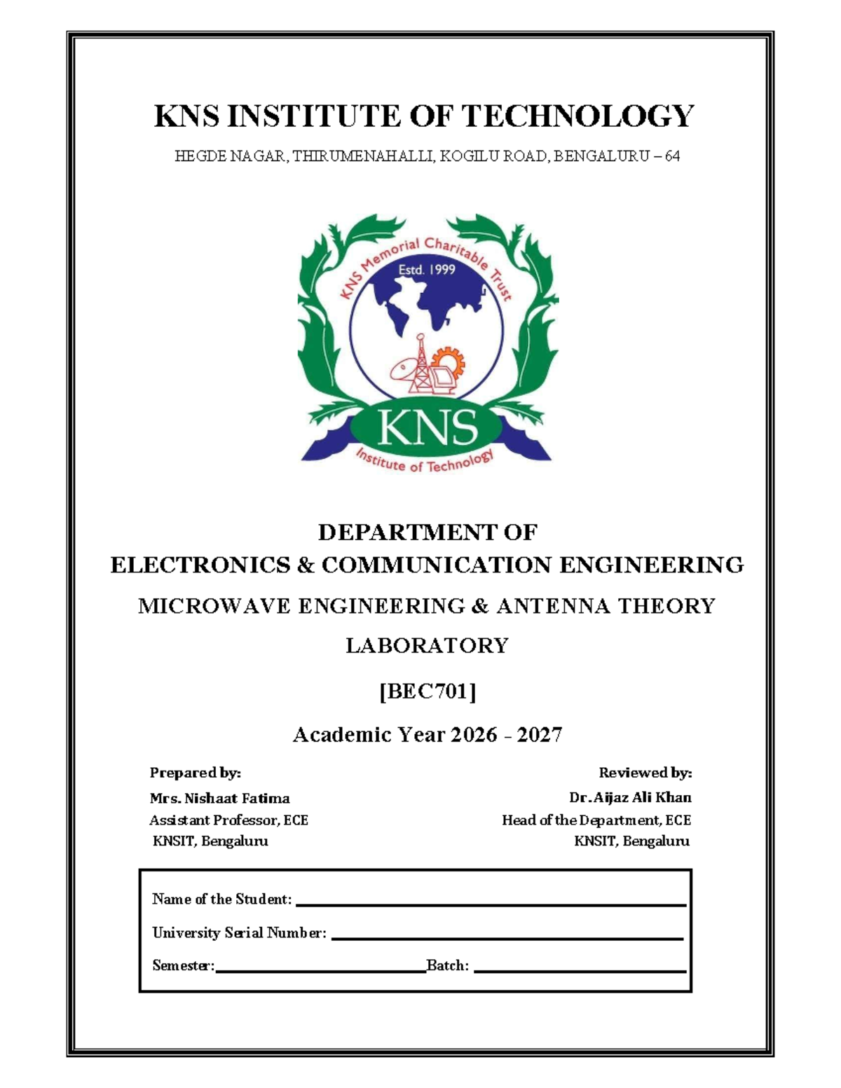 Microwave Engineering & Antenna Theory Lab Manual BEC701 - Studocu