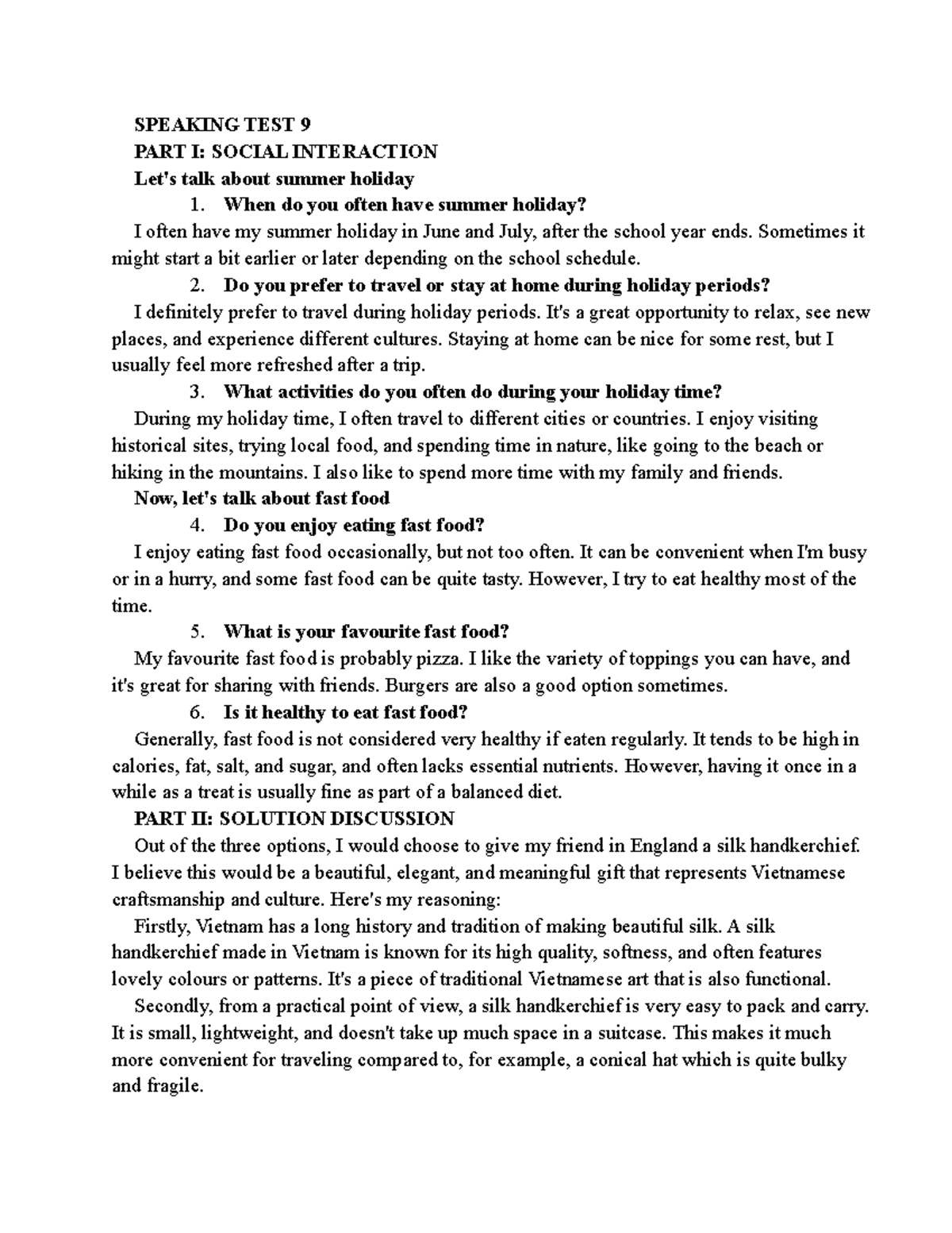 SPEAKING TEST 9 & 10: SOCIAL INTERACTION & TOPIC DISCUSSION Notes - Studocu