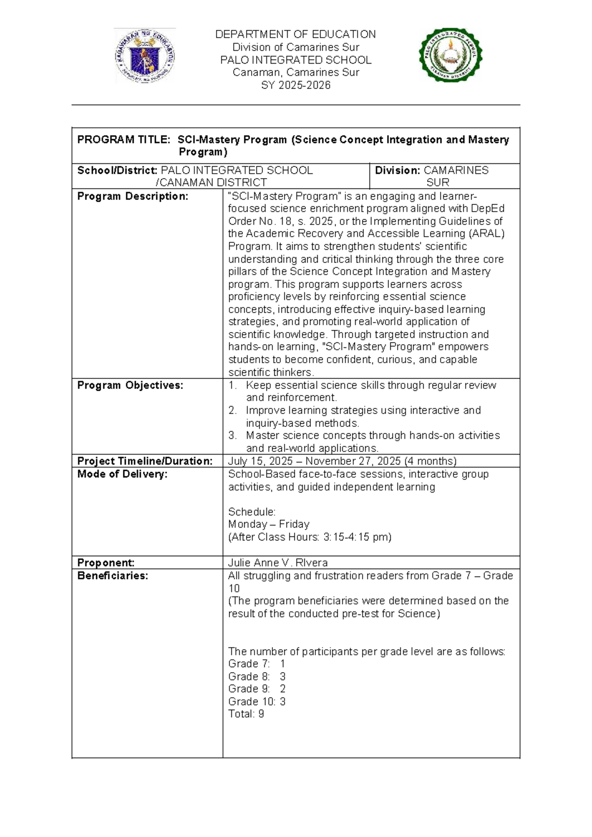 SCI 2025: Science Concept Integration & Mastery Program Overview - Studocu