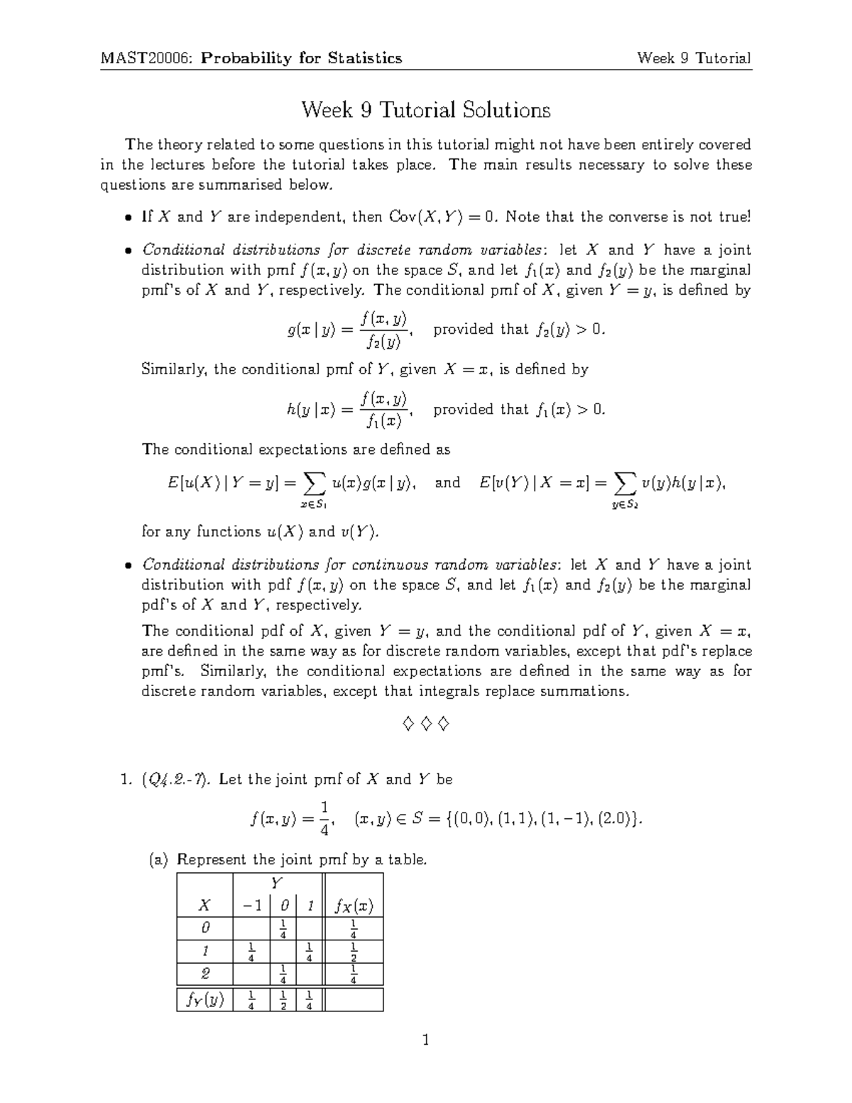 Probability for Statistics (STAT101) Week 9 Tutorial Solutions - Studocu