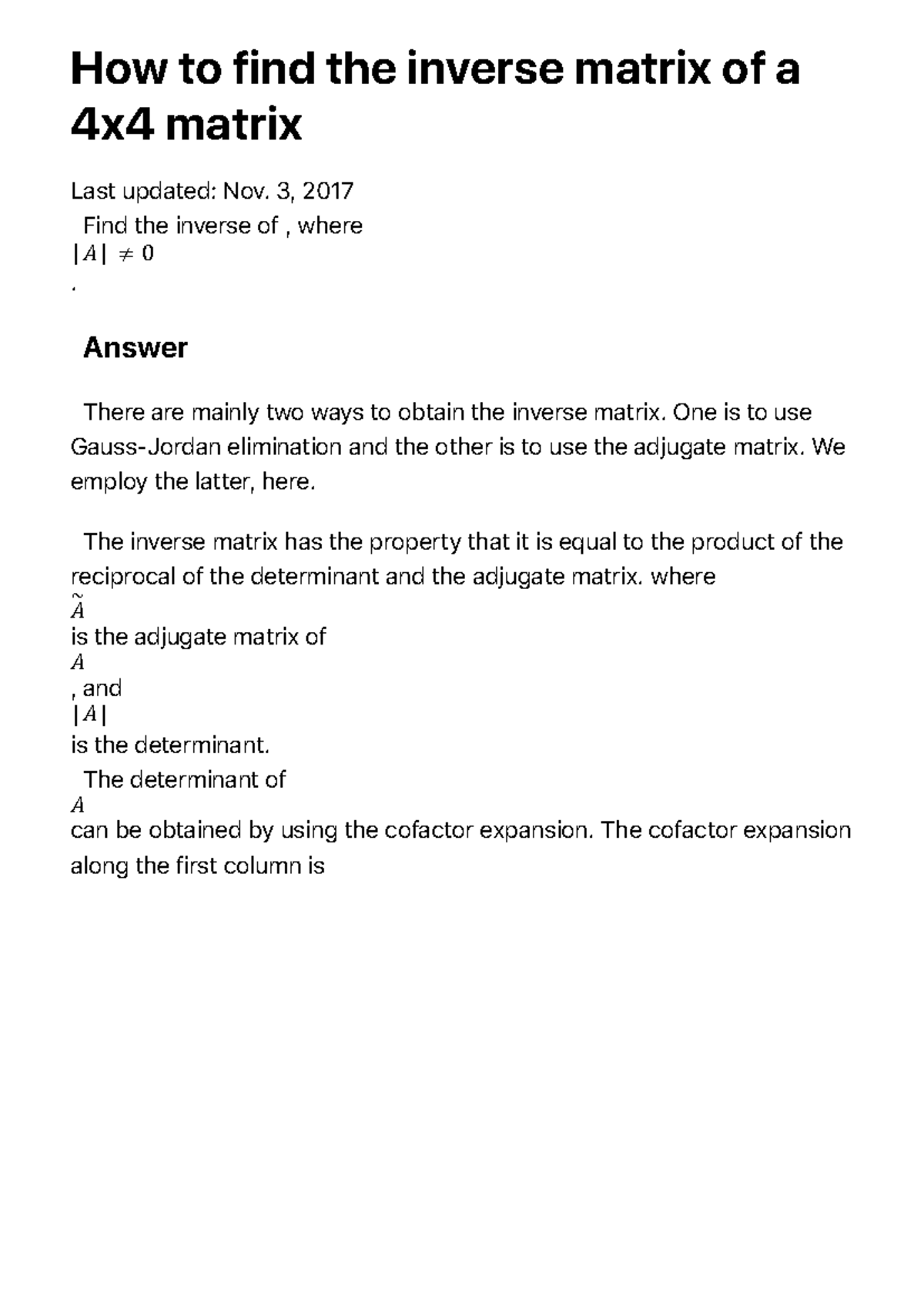 Finding the Inverse of a 4x4 Matrix: Methods & Examples - Studocu