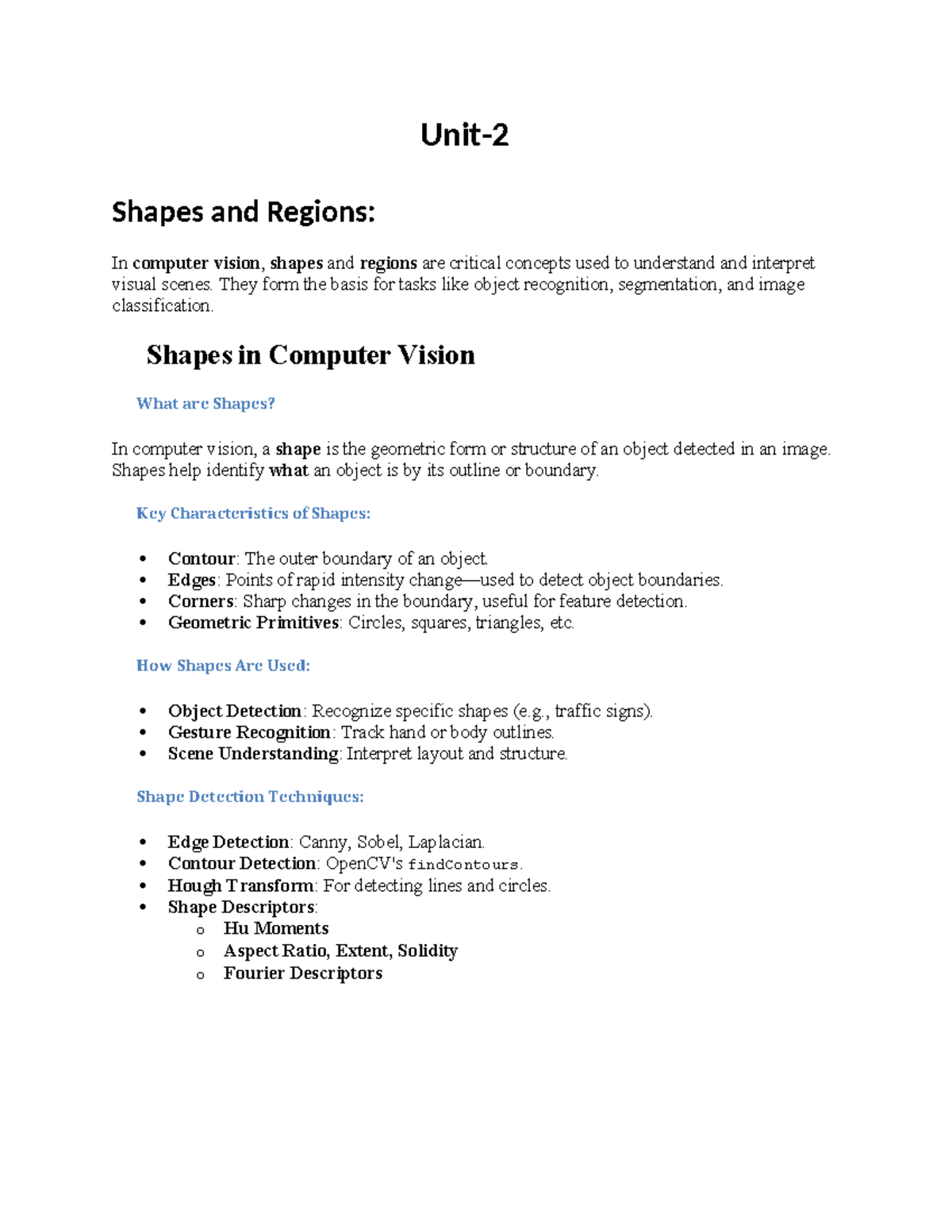 UNIT-2 CV: Understanding Shapes and Regions in Computer Vision - Studocu