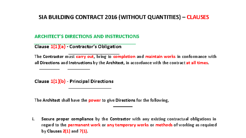 BPM105 SIA Building Contract 2016 Clauses Guide - Studocu
