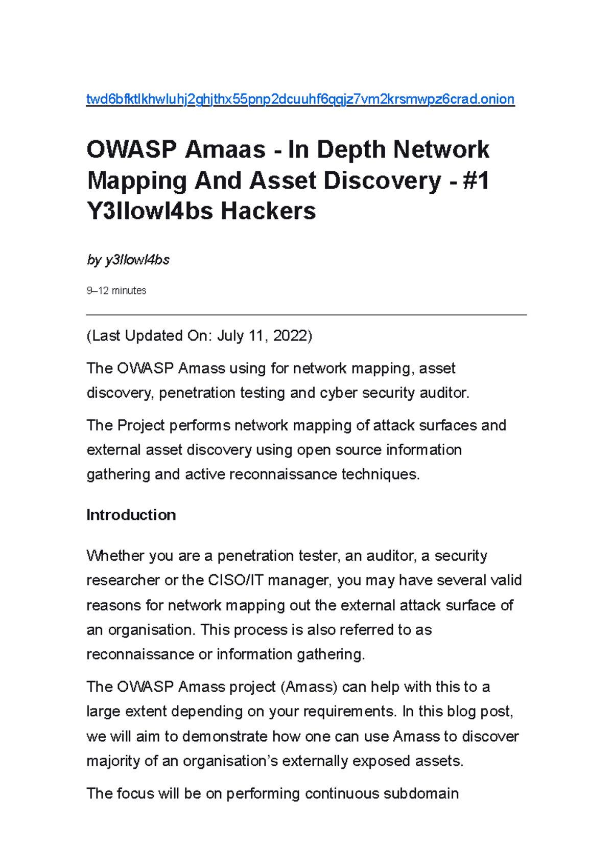OWASP AMASS: In-Depth Ntwk Mapping & Asset Discovery Guide - Studocu