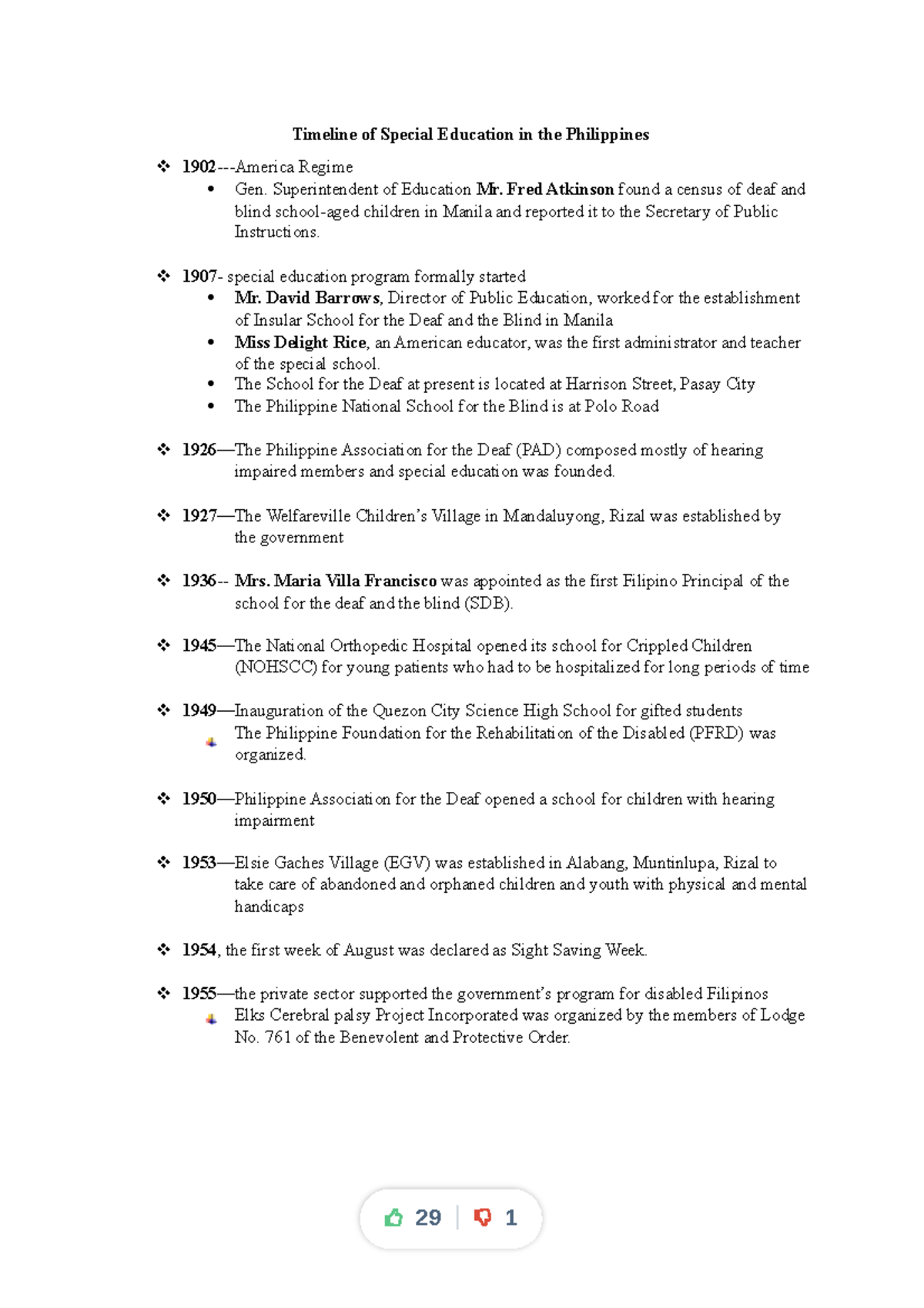 Timeline of Special Education Development in the Philippines - Studocu