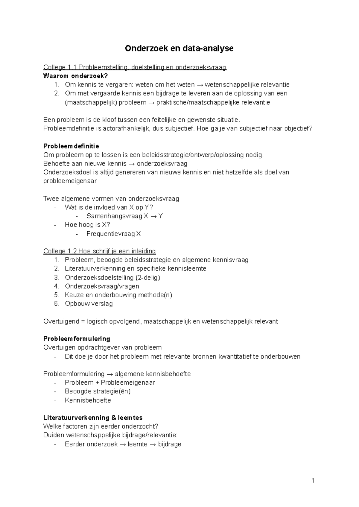 Onderzoek en College Aantekeningen: Probleemstelling en Methodologie ...