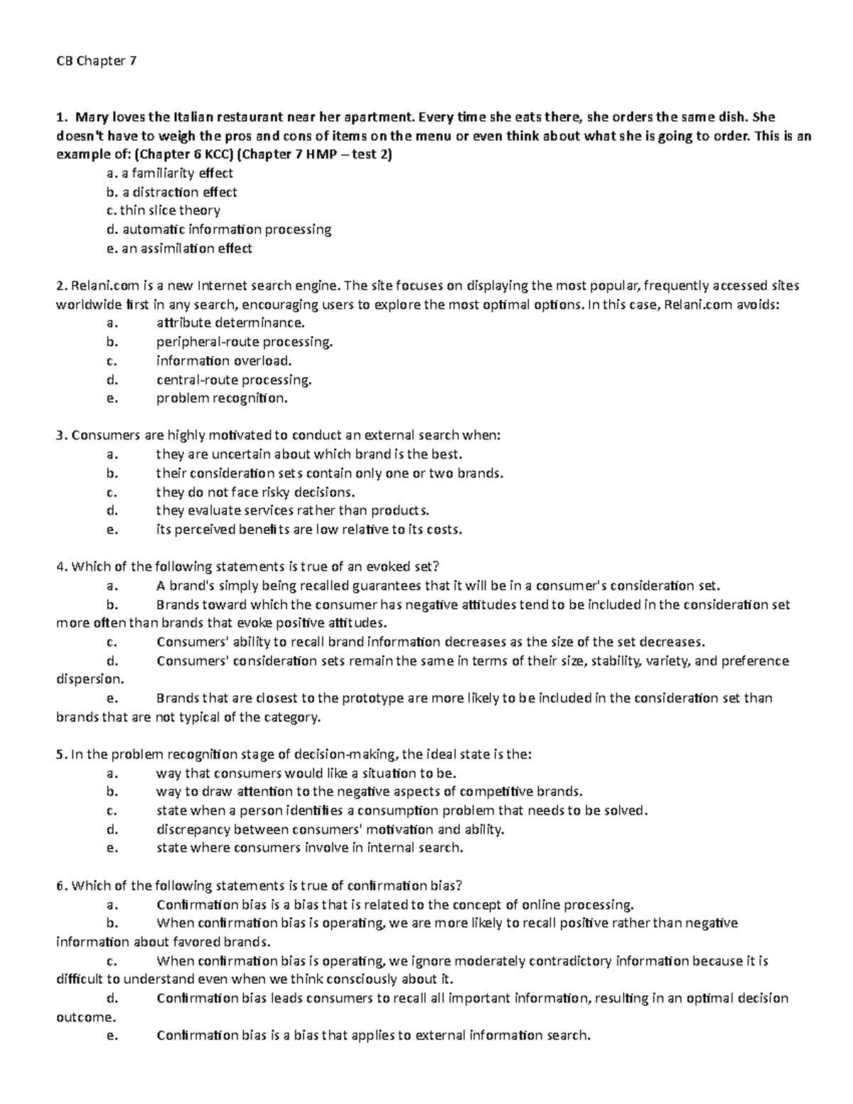 Week 6: Chapter 7 Q&A for Consumer Behavior Studies - Studocu