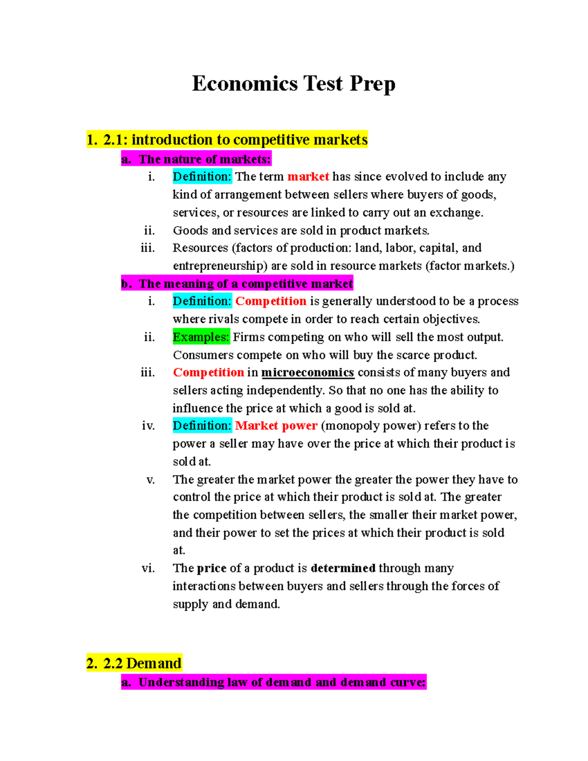 Economics 101: Chapter 2 Micro Notes on Supply & Demand Concepts - Studocu