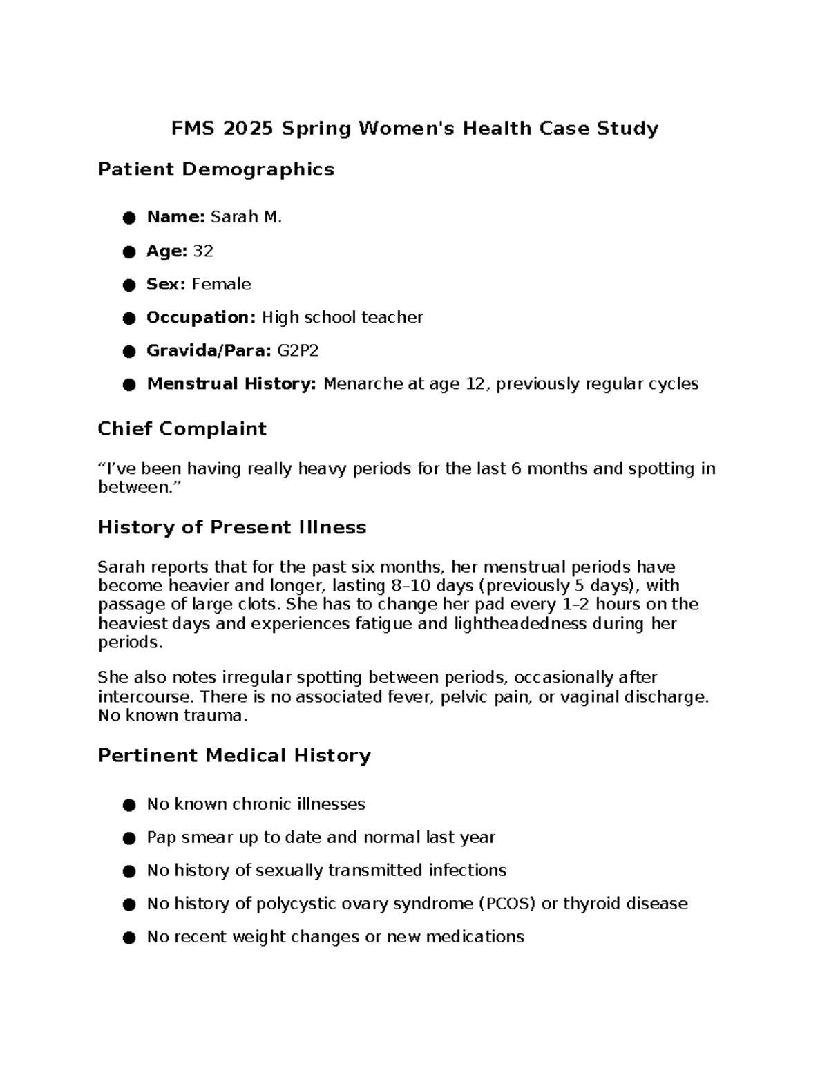 FMS 2025 Spring Women's Health Case Study - Copy - FMS 2025 Spring ...