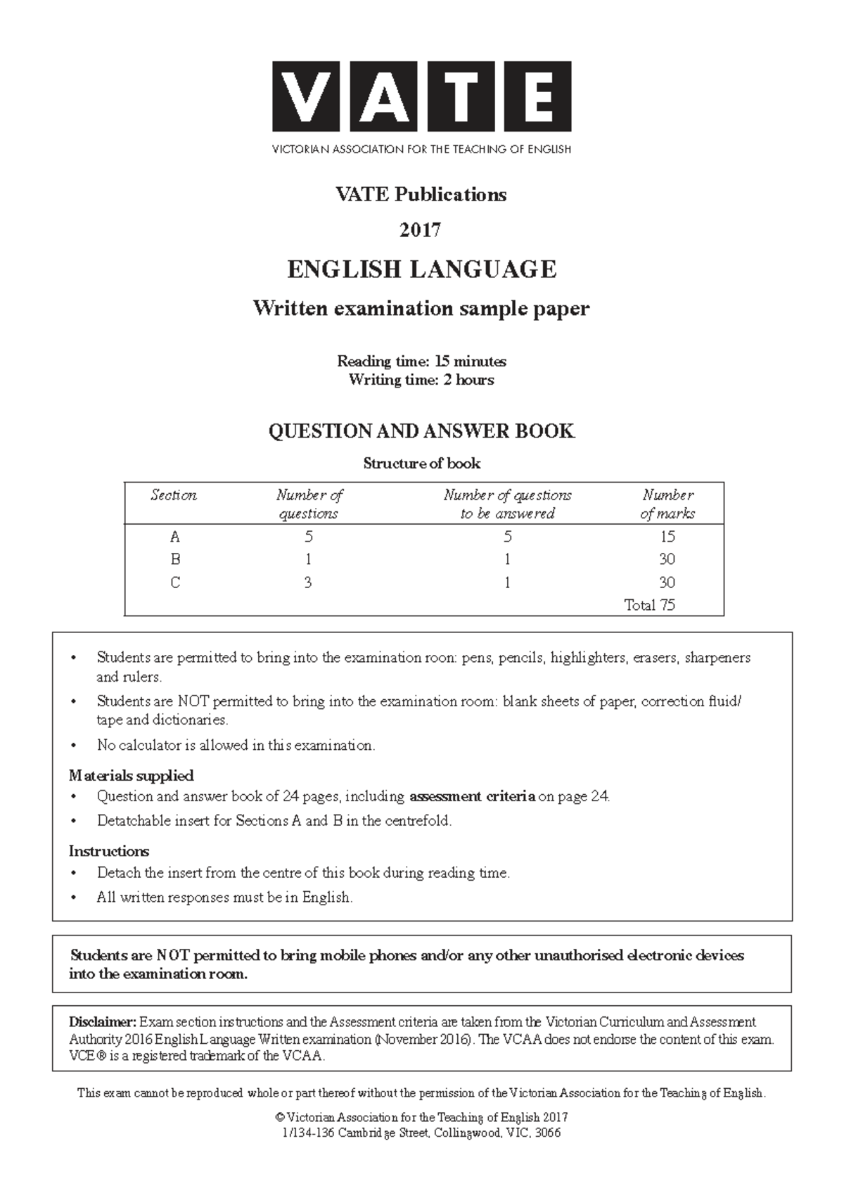 2017 VATE ENGLISH LANGUAGE FINAL EXAM SAMPLE PAPER - Studocu