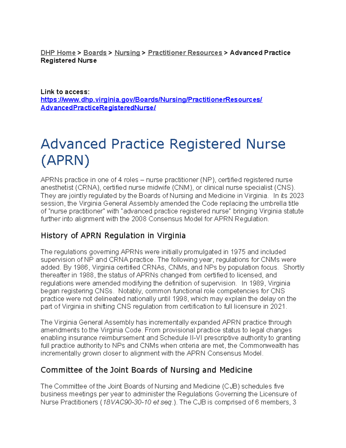 Viginia prescribing law aprn 2 - DHP Home > Boards > Nursing ...