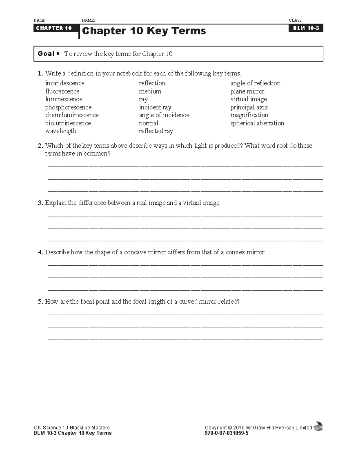 ON Science 10 Chapter 10 Key Terms & Section 10.1 Review - Studocu