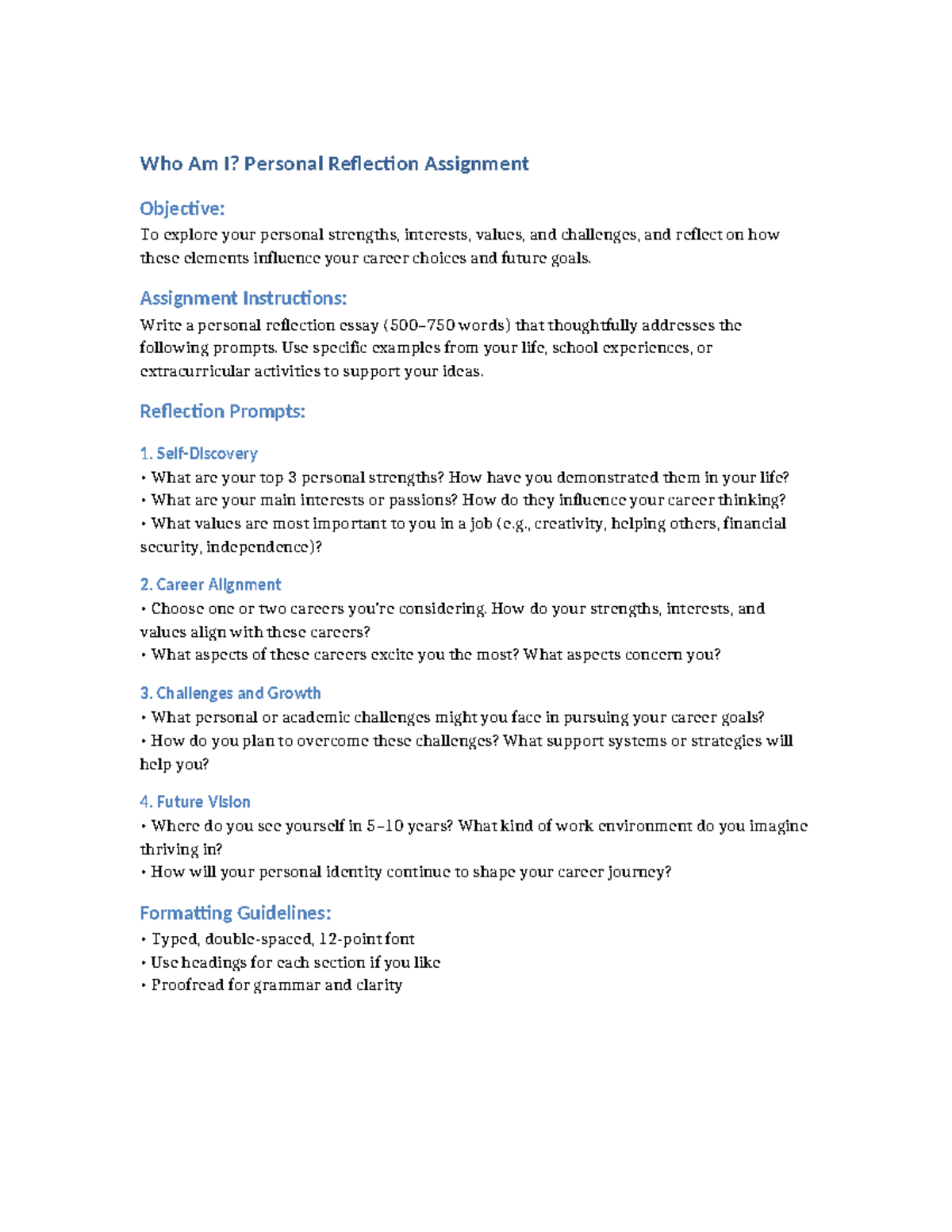 Career Reflection Assignment (Personal Strengths & Goals) - Studocu