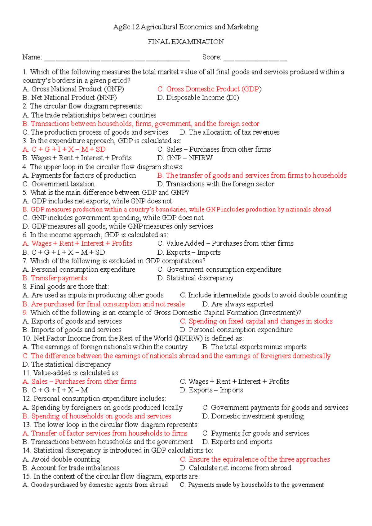 AgSc 12 Agricultural Economics & Marketing Final Exam Review - Studocu