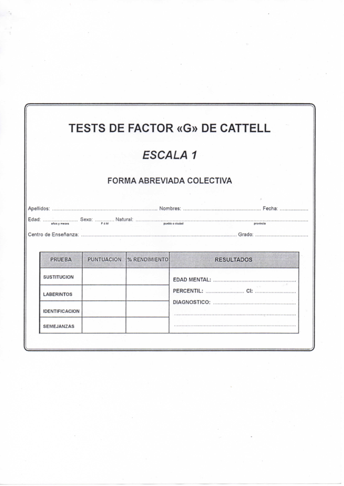 Ejercicio y Resultados del TEST Factor G de Cattell Escala 1 - Document Preview