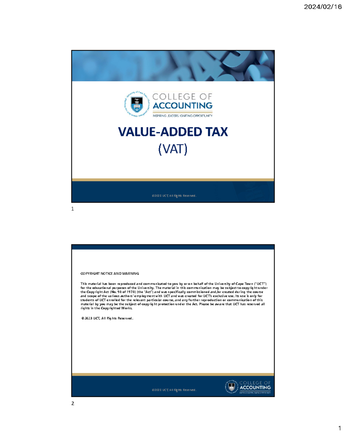 Week 2 VAT Notes: Understanding Tax Calculation & Registration - Studocu