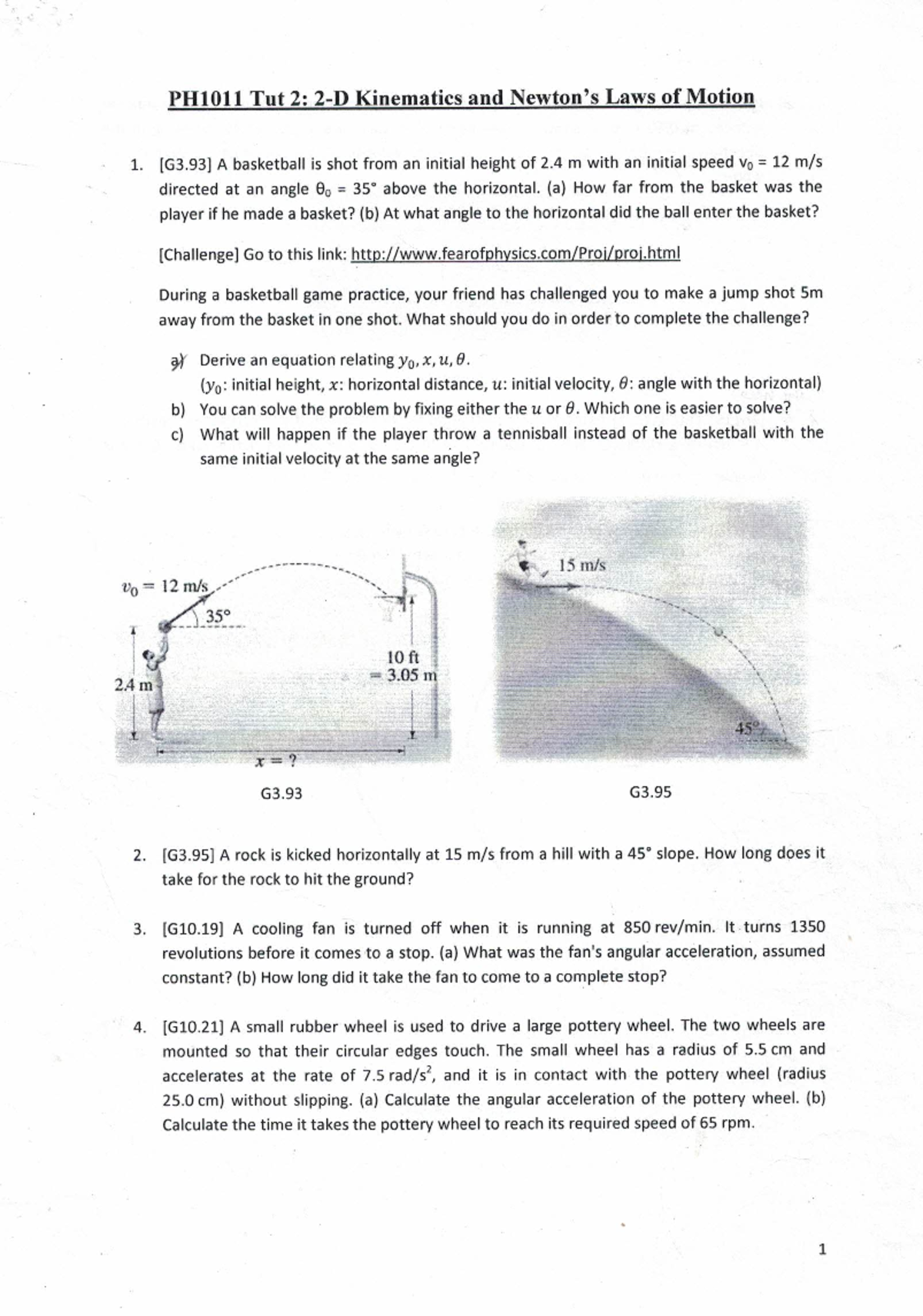 PH1012 Tut: Kinematics and Laws of Motion Overview - Studocu