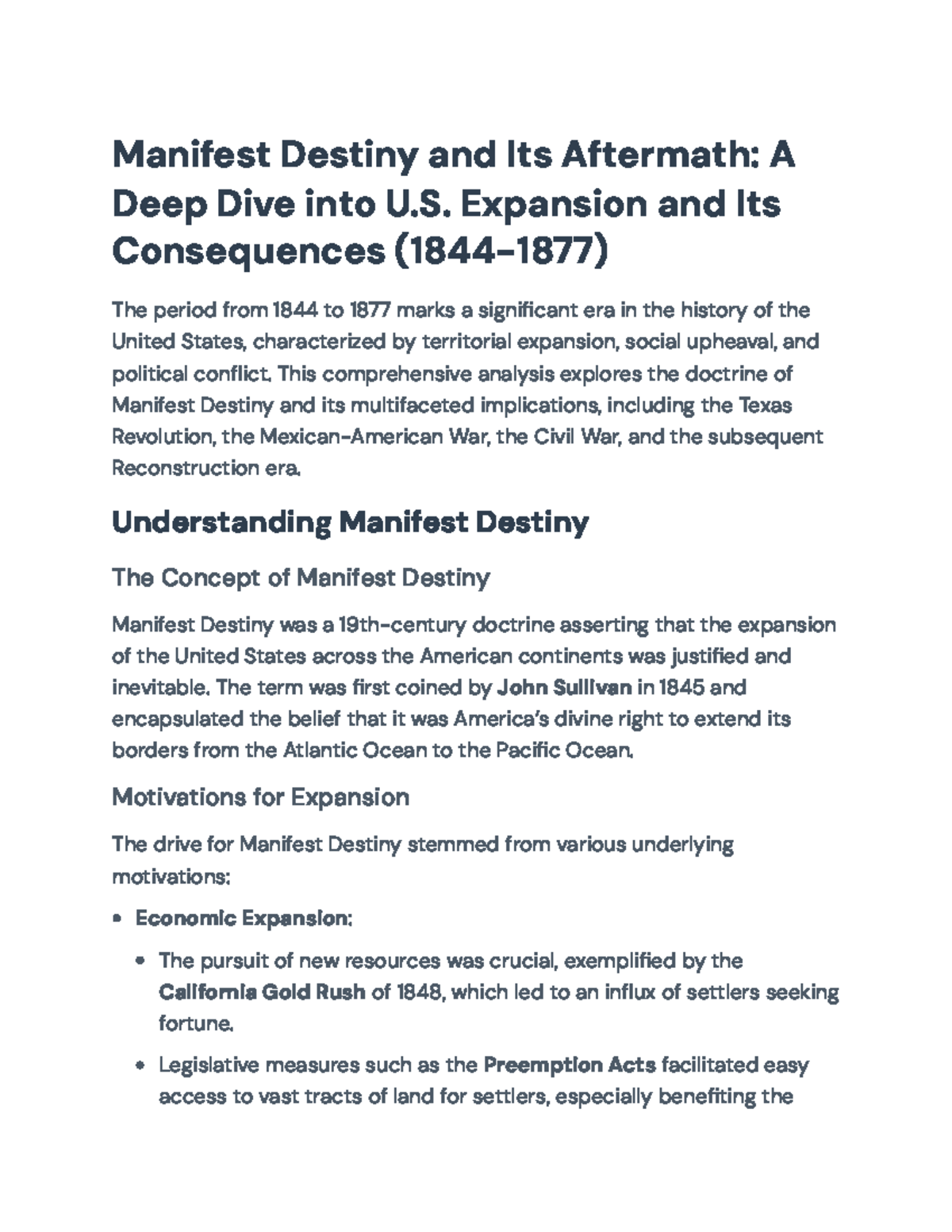 Manifest Destiny and U.S. Expansion 1844-1877: A Comprehensive Analysis ...