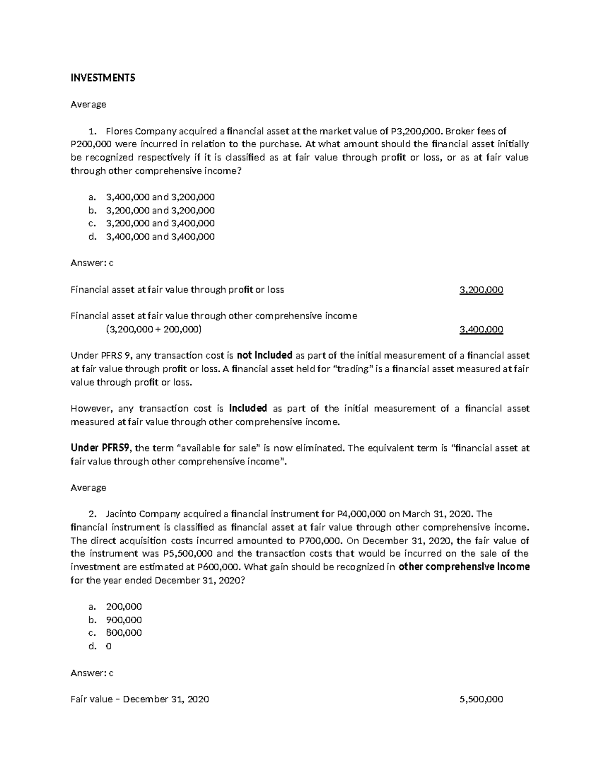 Investments 2020 - Practice Set for Financial Asset Valuation - Studocu