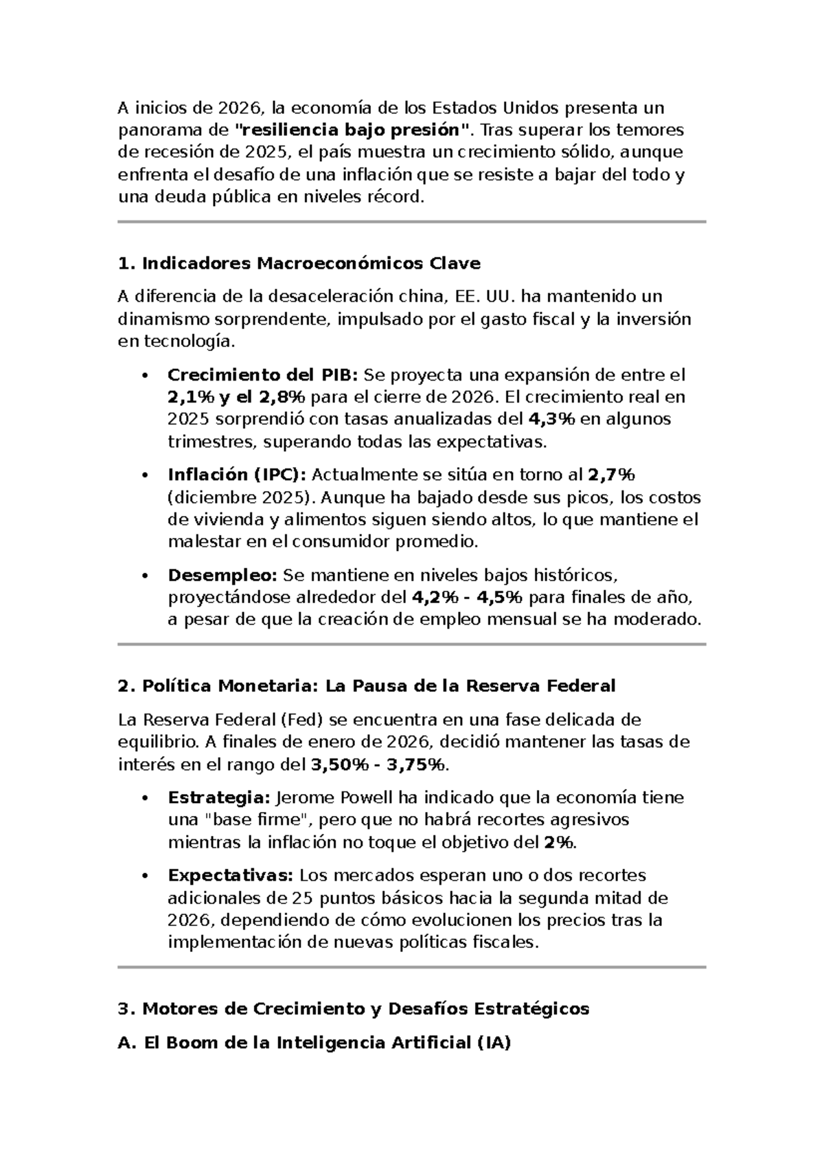Análisis de la Economía de EE.UU. a Inicios de 2026: Retos y ...