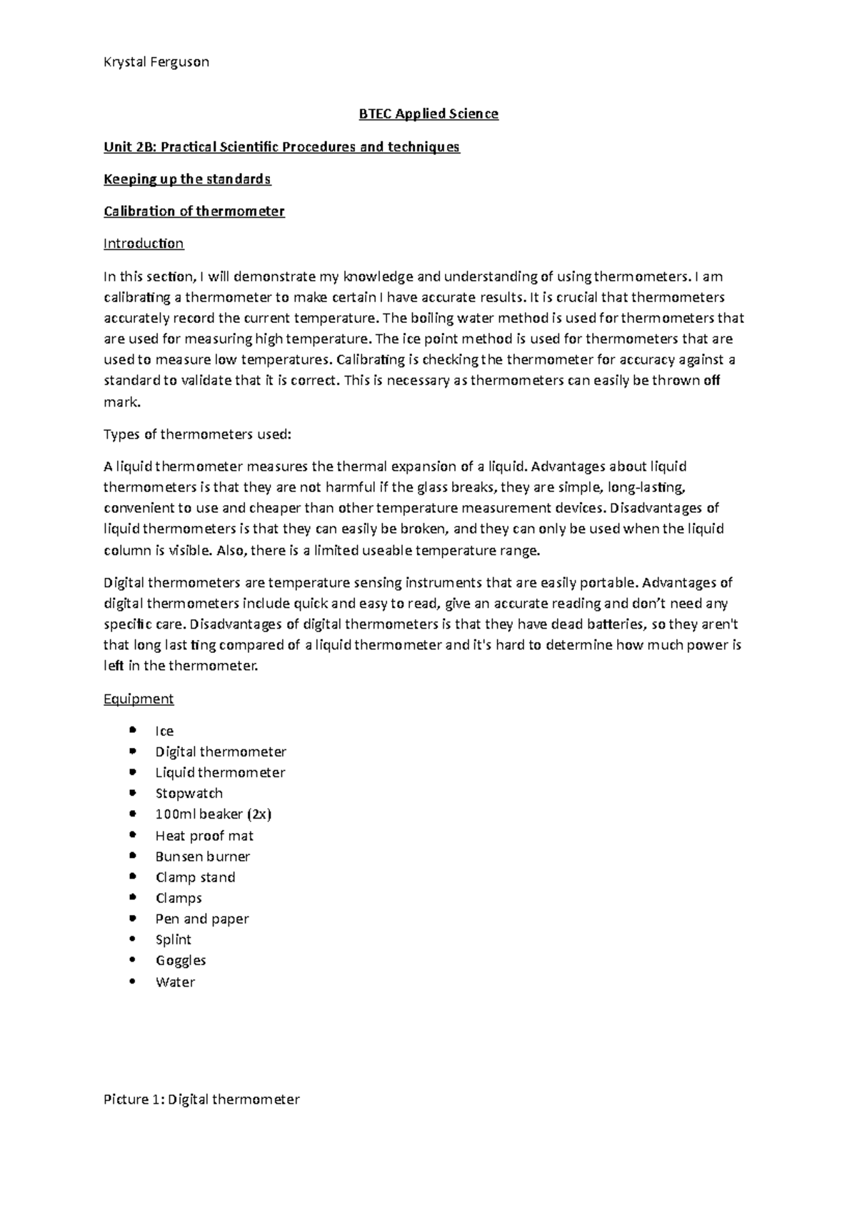 Krystal - applied science - BTEC Applied Science Unit 2B: Practical ...