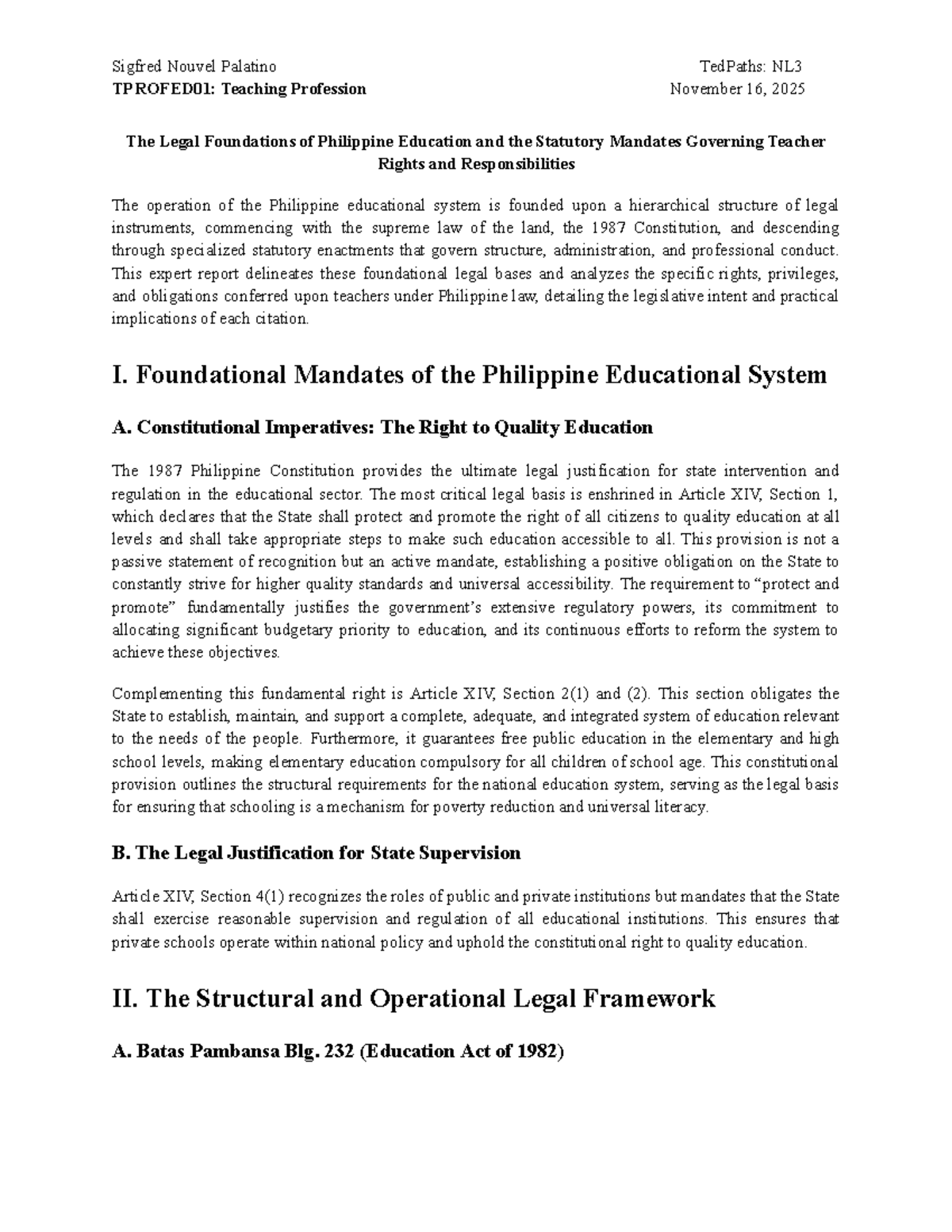 TPROFED01: Legal Foundations of Philippine Education & Teacher Rights ...