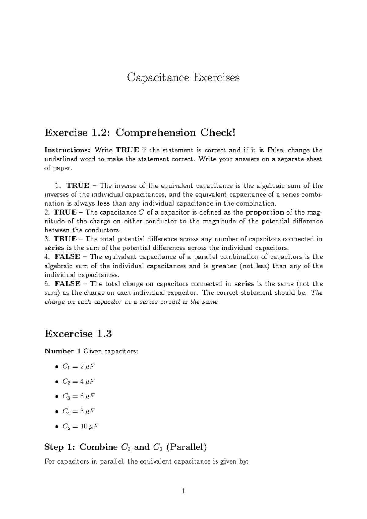 Capacitance Exercises and Comprehension Check - Physics Notes M4 - Studocu