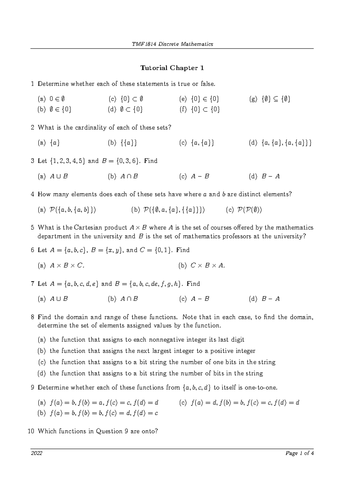 Chap 1 with ans - Discrete math tuto - Tutorial Chapter 1 1 Determine ...