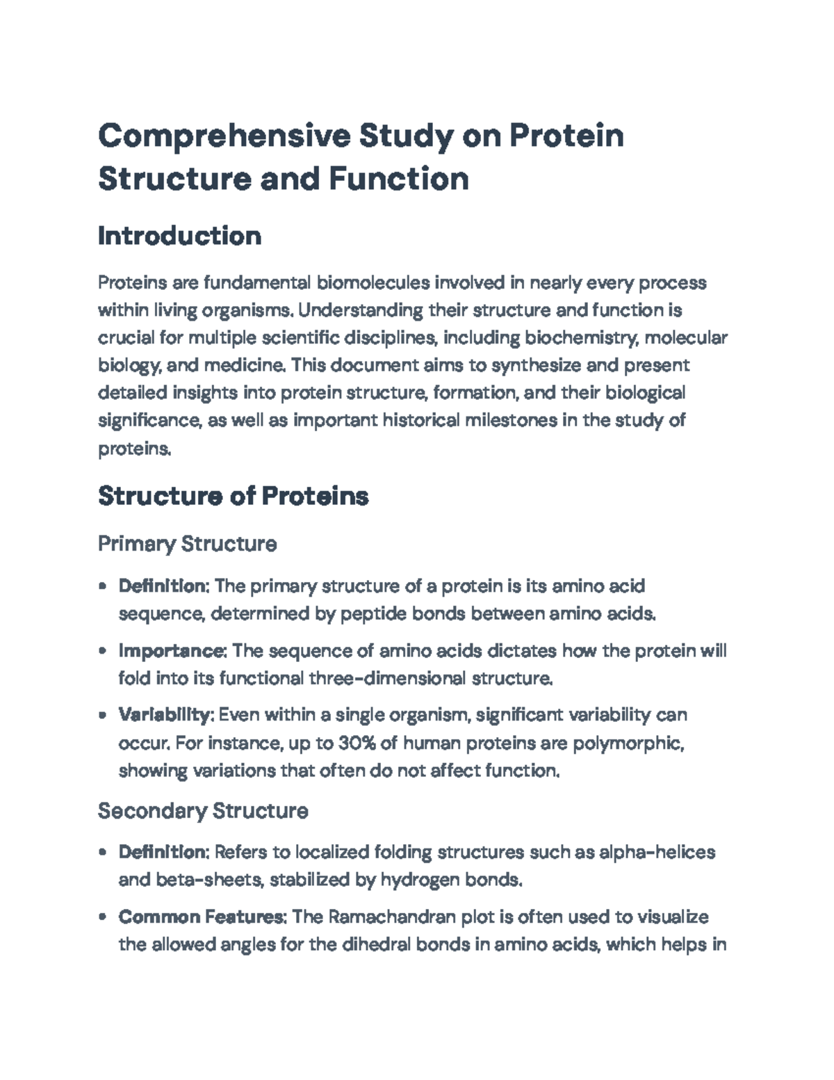 Comprehensive Study on Protein Structure and Function: BIOL101 Final ...