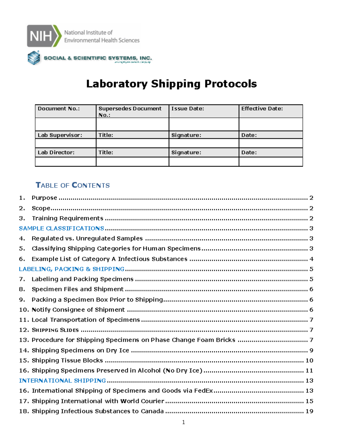 Lab Shipping SOP - 1234 - Laboratory Shipping Protocols Document No ...