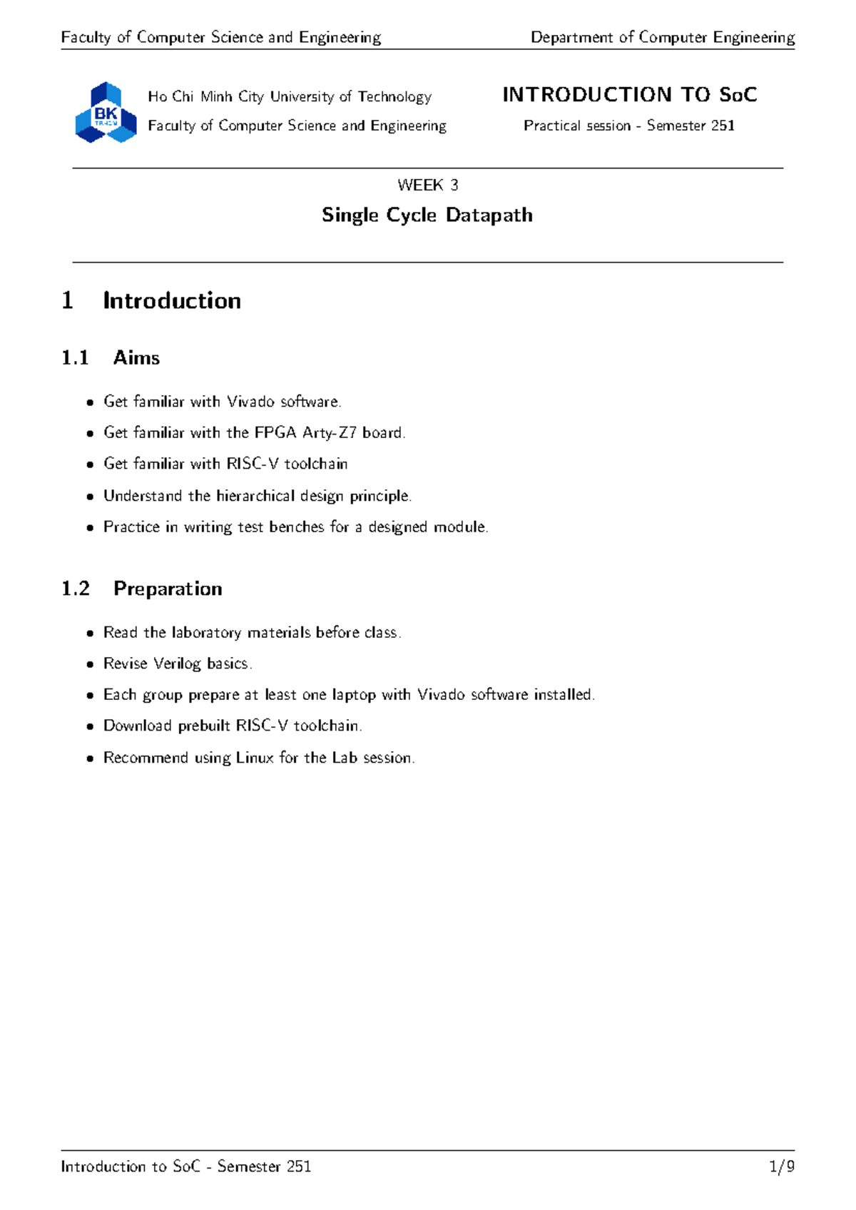Introduction to SoC Lab 3: Single Cycle Datapath Overview (Semester 251 ...