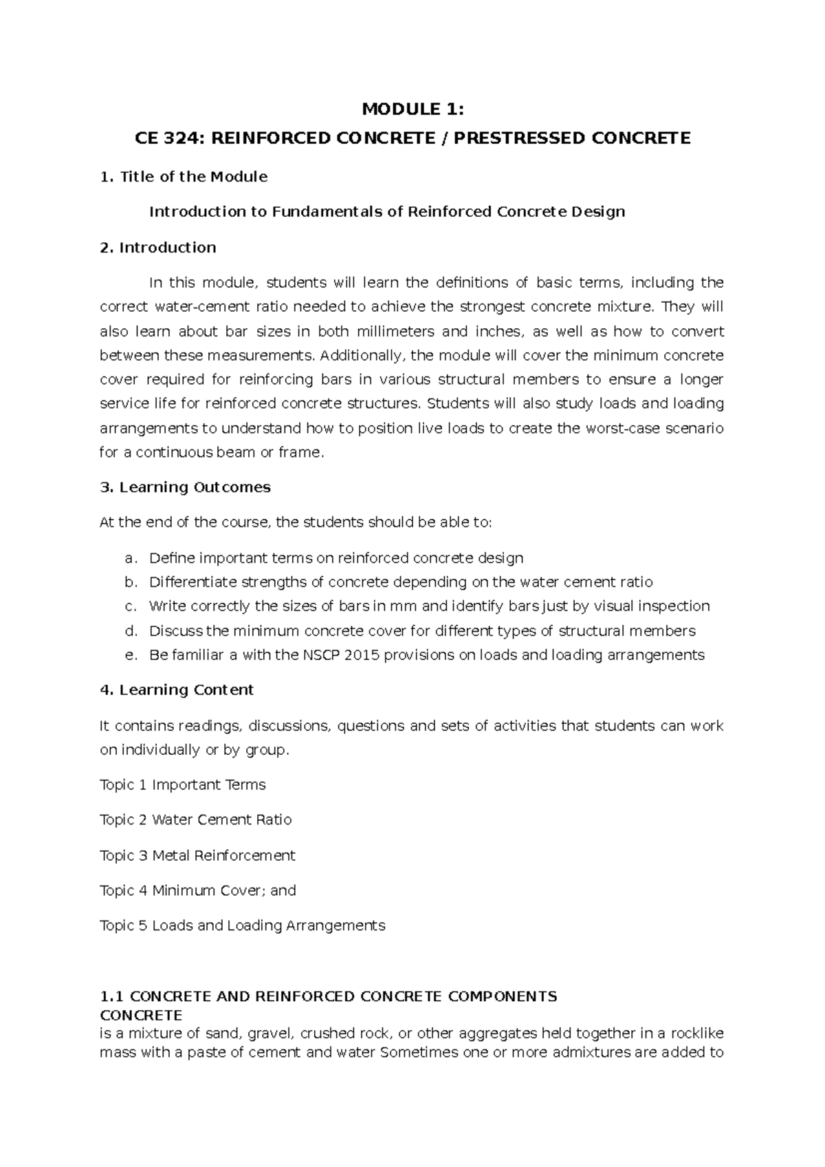 CE 324 Final Exam: Intro to Fundamentals of Reinforced Concrete - Studocu