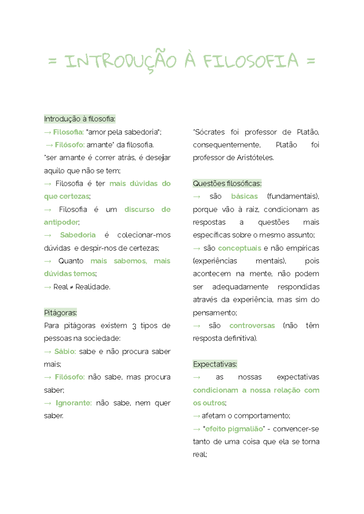 (1) Introdução à filosofia - = INTRODUÇÃO À FILOSOFIA = Introdução à ...