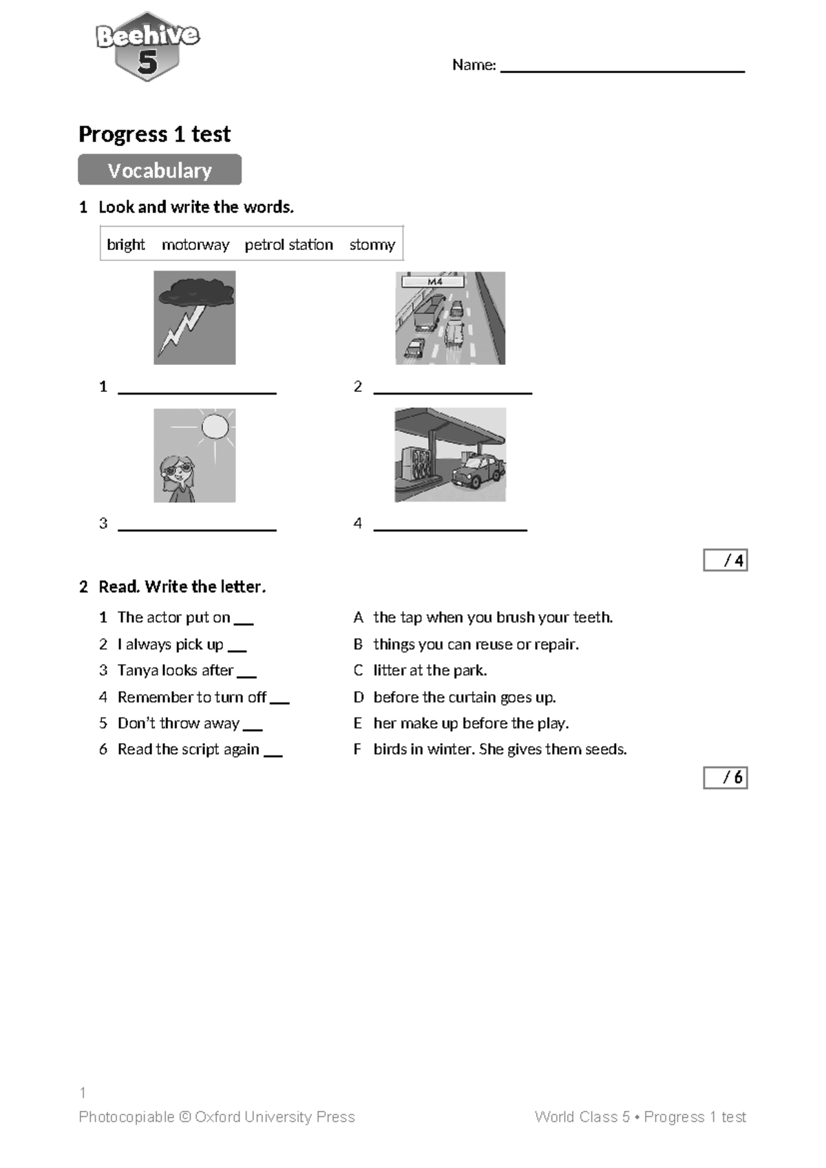 Beehive Level 5 Progress Test 1: Vocabulary, Grammar & Listening - Studocu
