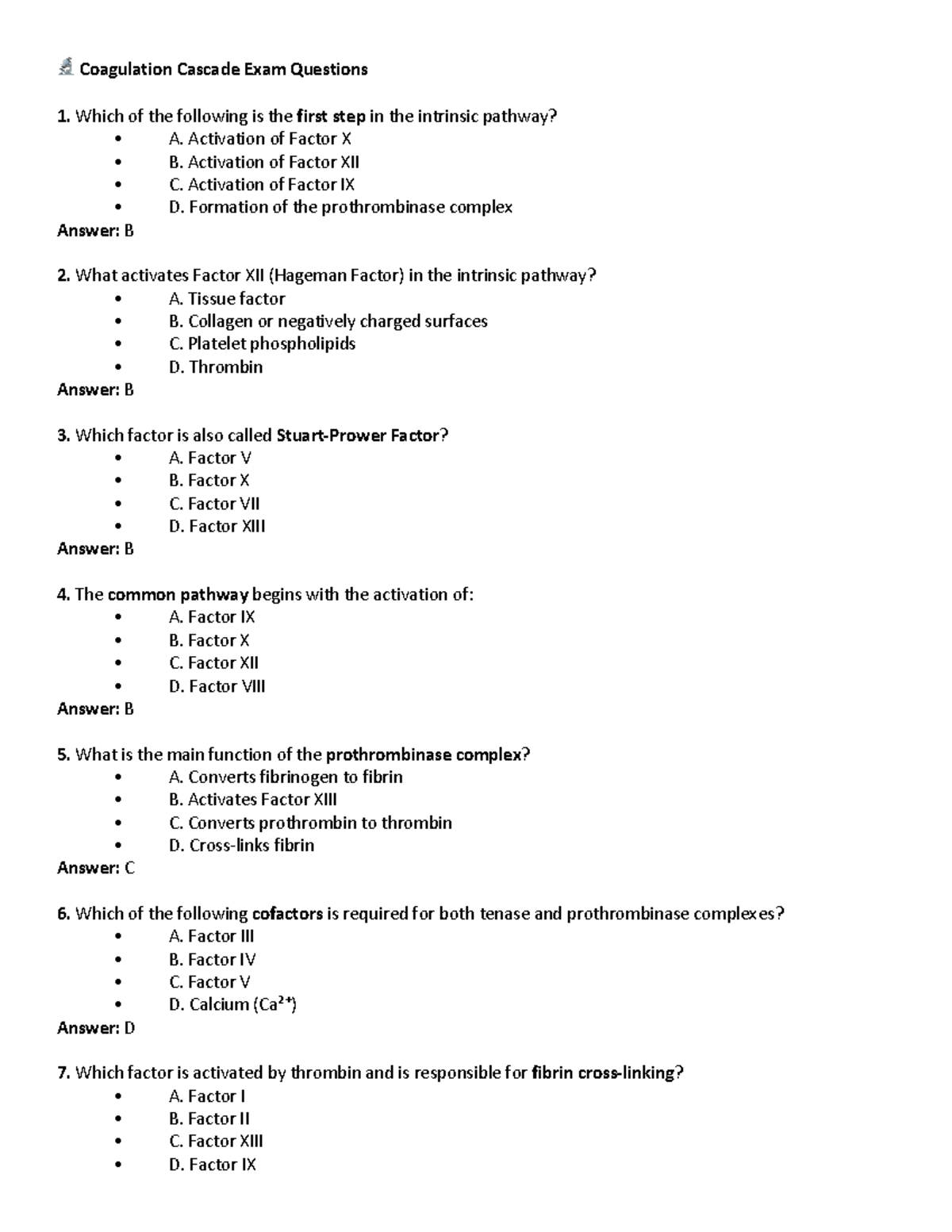 Coagulation Cascade Exam Questions (BIO 101) - Studocu