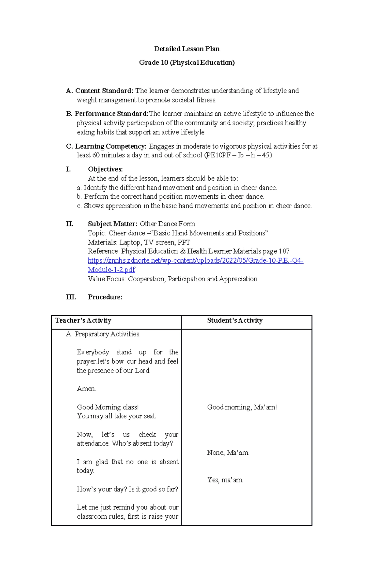 3QPE8 - Detailed Lesson Plan on Chess for MAPEH 8 - Studocu