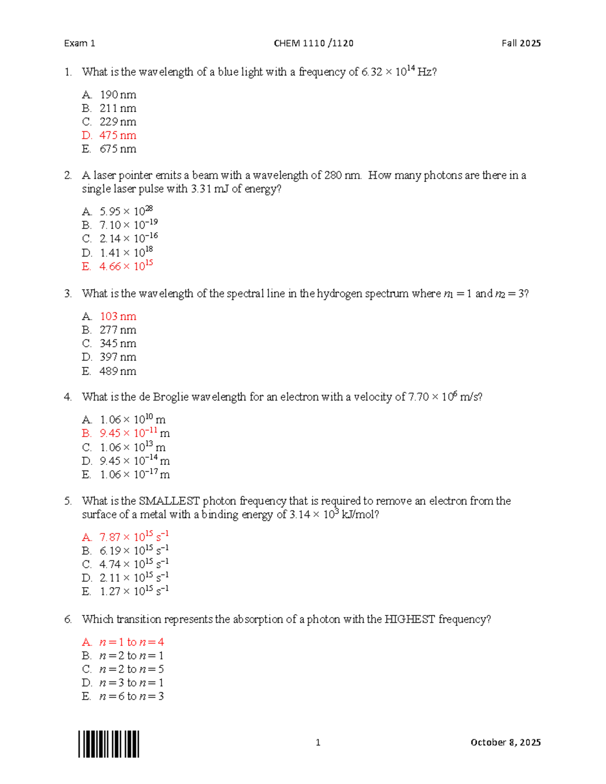 Final Exam CHEM 1110/1120 Fall 2025 - Studocu