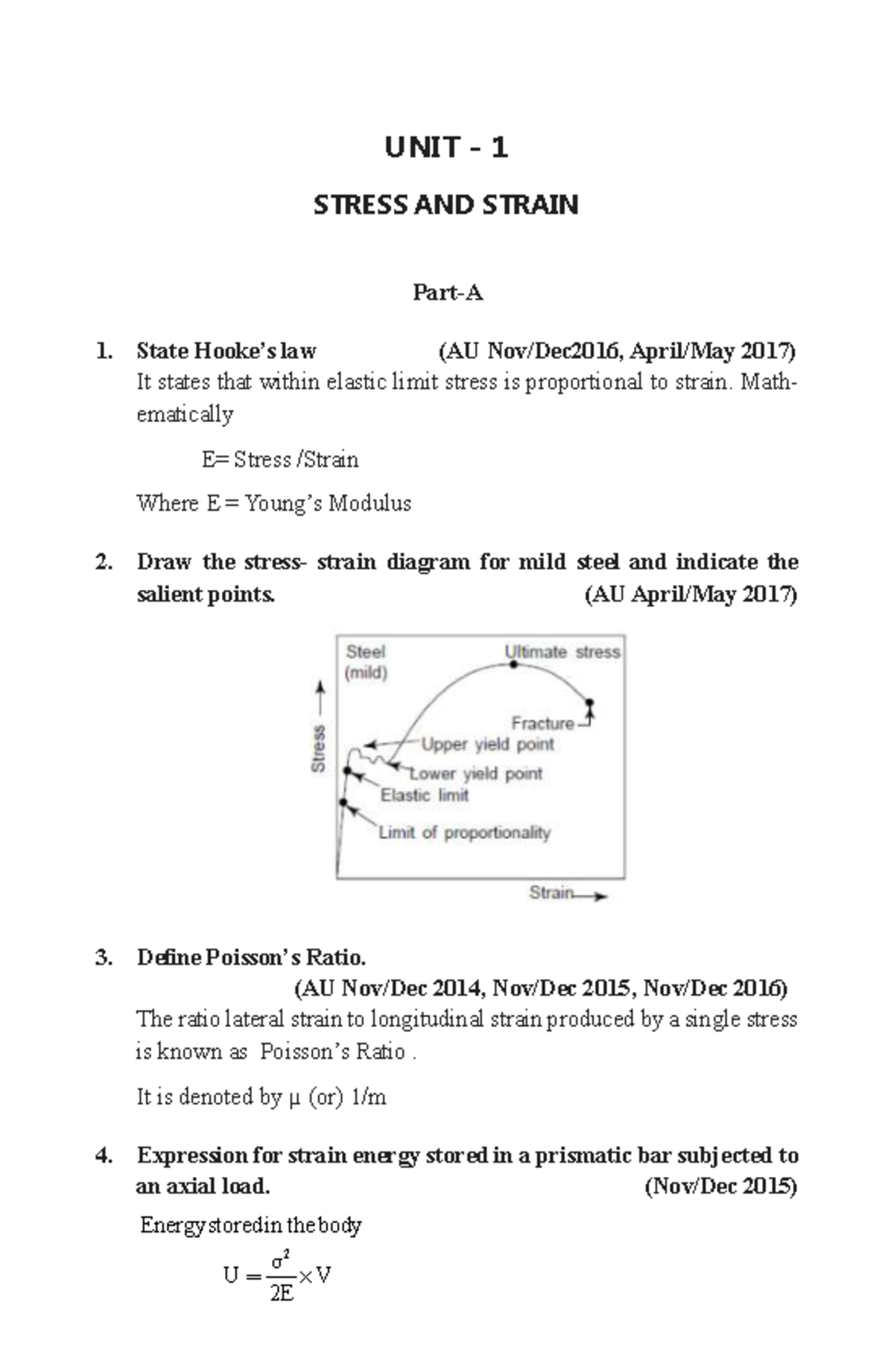 AU Mechanics of Solids - Hooke's Law and Stress-Strain Analysis - Studocu