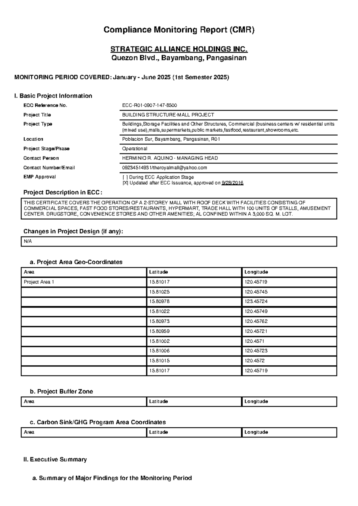 Compliance Monitoring Report (CMR) for Building Project - Jan-Jun 2025 ...
