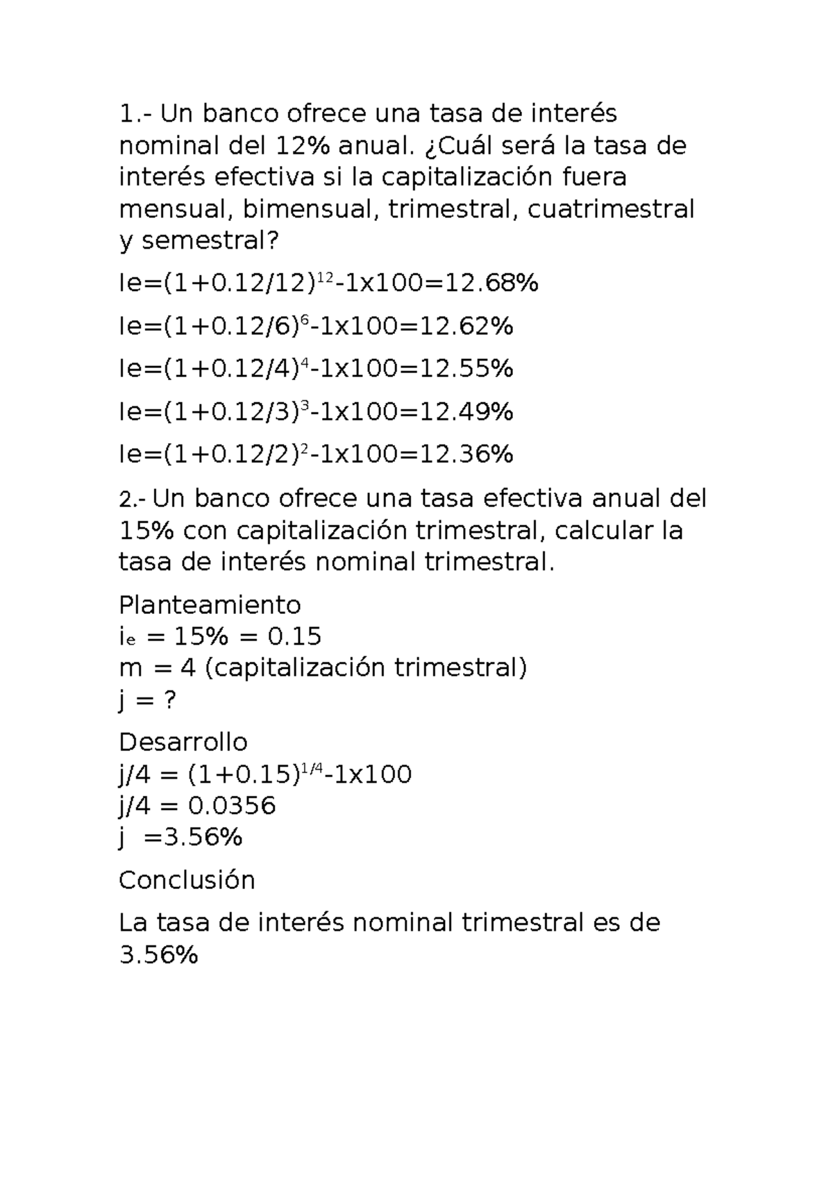 Ejercicios de Tasa de Interés Nominal y Efectiva en Finanzas - Studocu